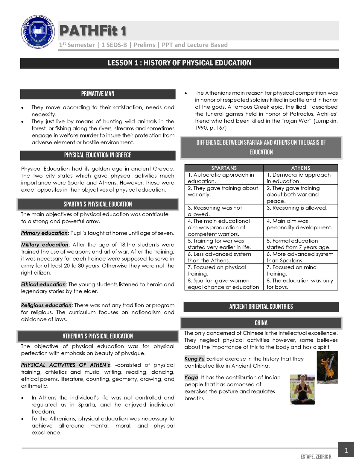 Transes- Pathfit 1-P1 - 1 St Semester | 1 SEDS-B | Prelims | PPT And ...