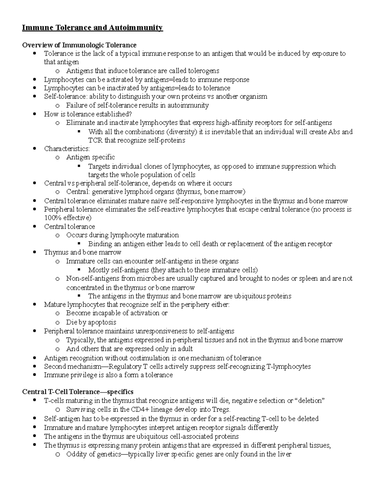 Final Exam - study d - Immune Tolerance and Autoimmunity Overview of ...