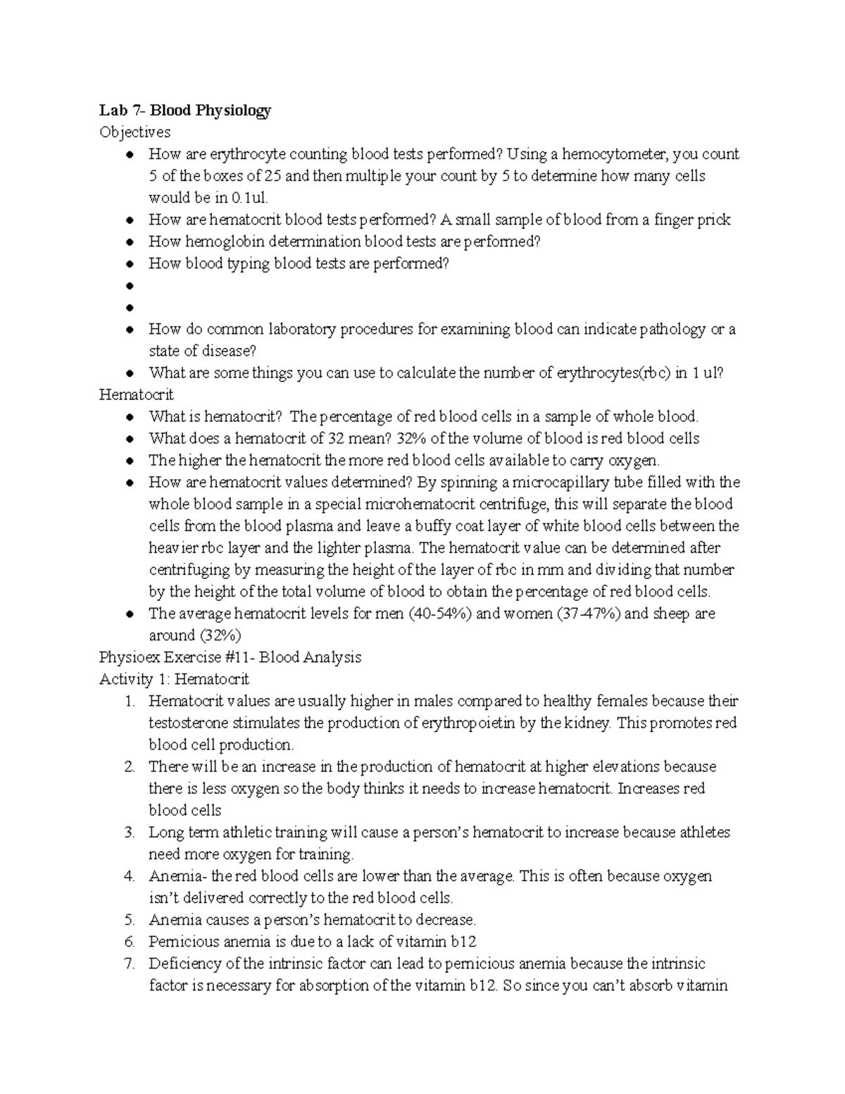 Human Physiology Lab Exam 2 Review Lab 7 Blood Physiology Objectives