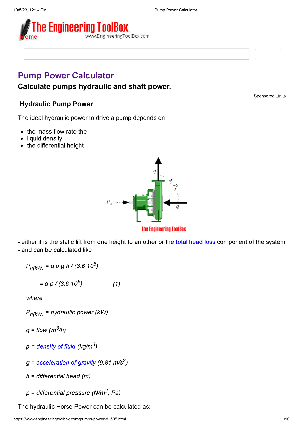 Pump Power Calculator - Pump Power Calculator Calculate pumps hydraulic and  shaft power. Sponsored - Studocu