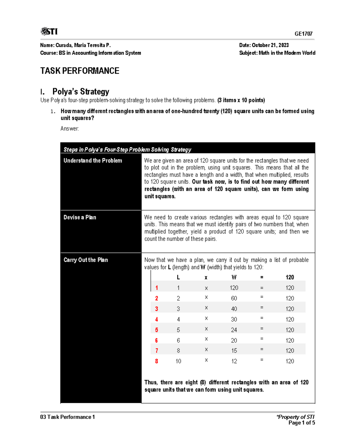 03 Task Performance 1 - Math in modern world - 03 Task Performance 1 ...