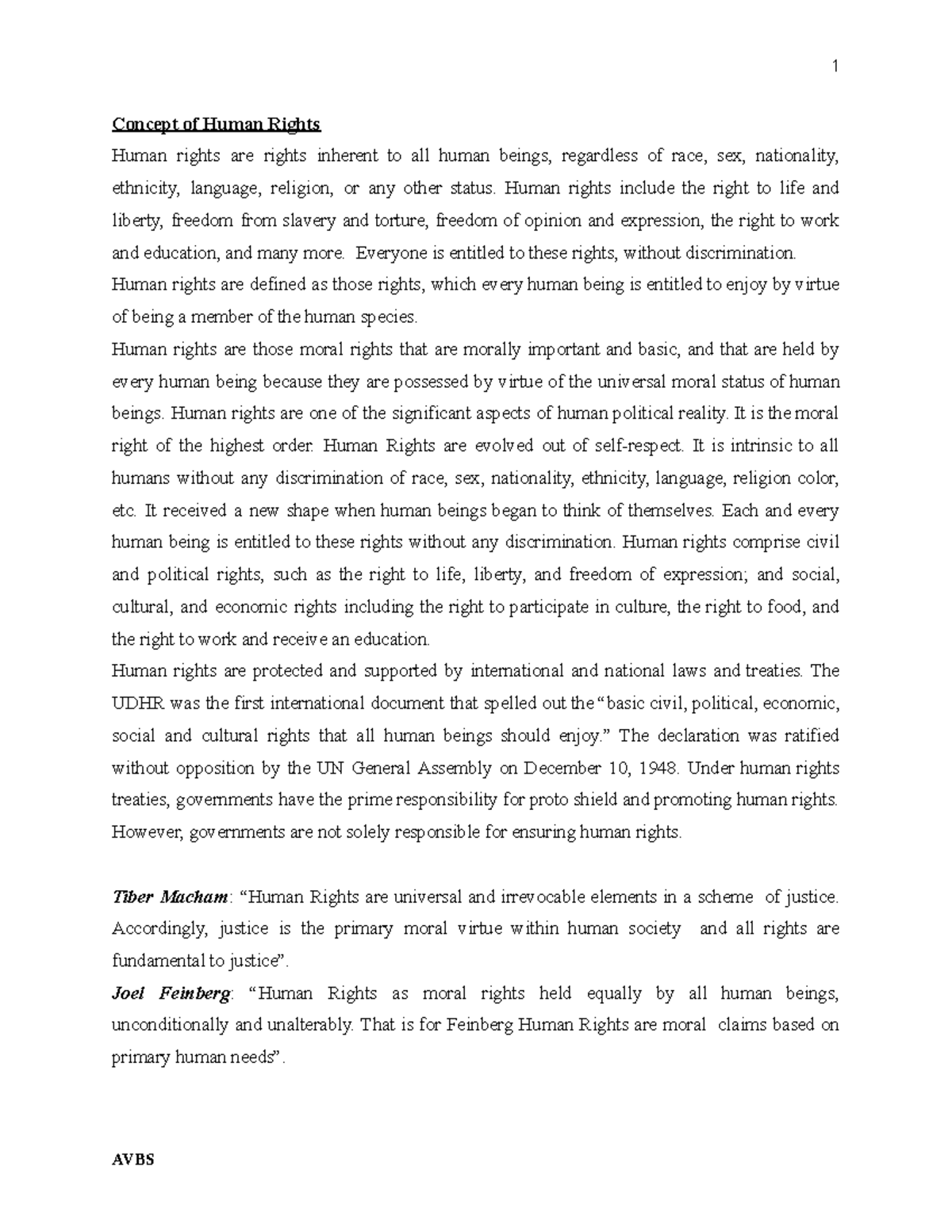 Human Rights IAT 1 - Concept of Human Rights Human rights are rights ...