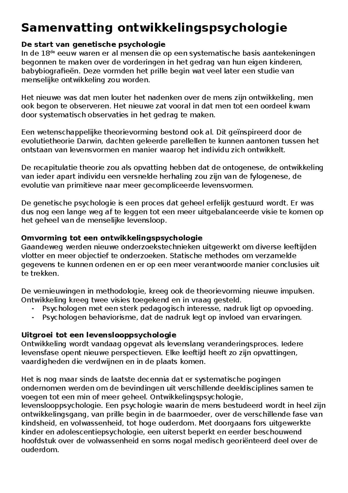 Samenvatting Levensloop Psychologie - Samenvatting ...