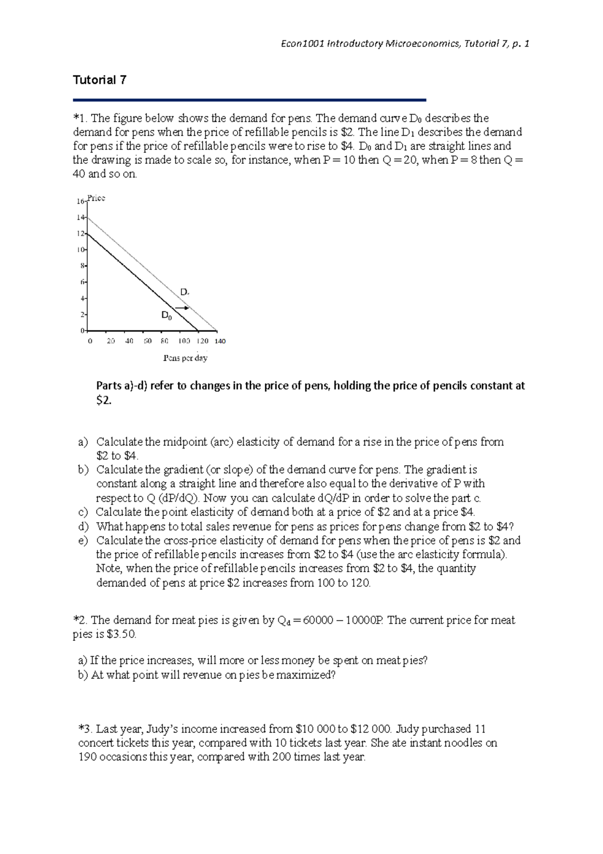 Econ1001 Tutorial 07 - Econ1001 Introductory Microeconomics, Tutorial 7 ...