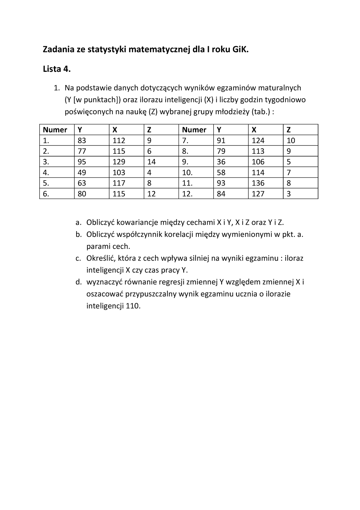 Statystyka Mat., Lista 4 - Zadania Ze Statystyki Matematycznej Dla I ...