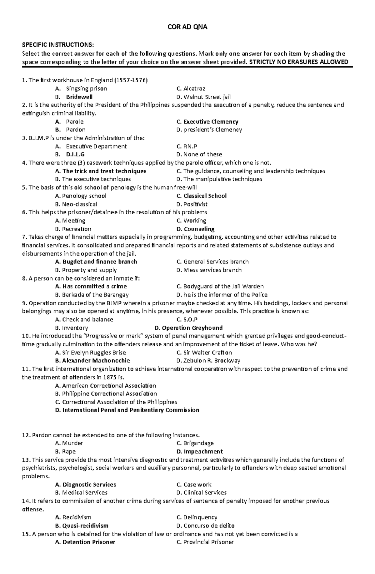 Module 5 Correctional Administration WITH Answer - COR AD QNA SPECIFIC ...