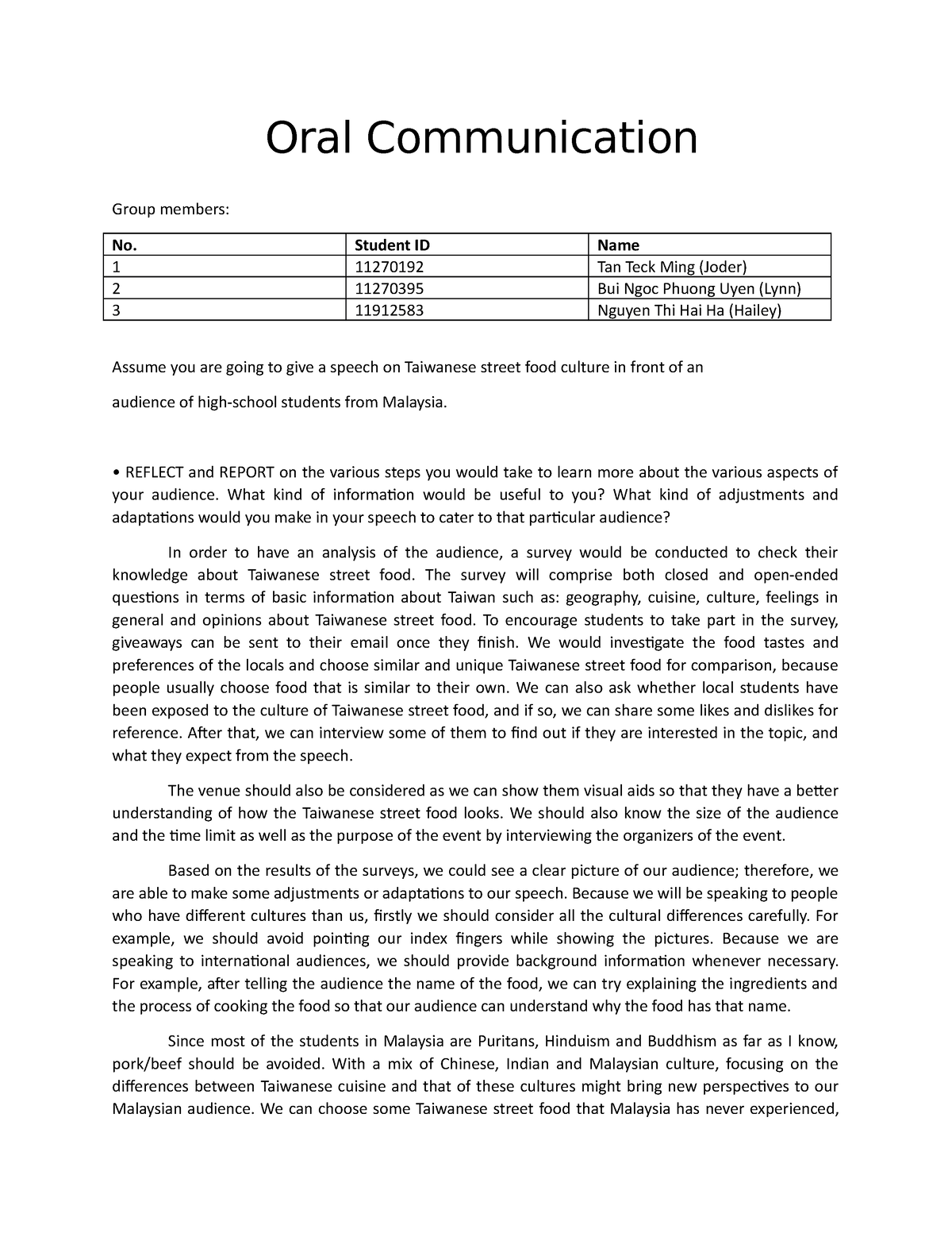 oral communication assignment pdf