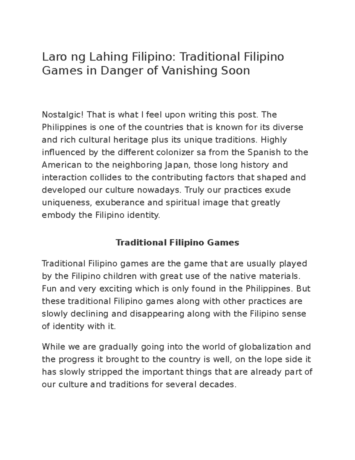 Laro ng Lahing Filipino - The Philippines is one of the countries that ...