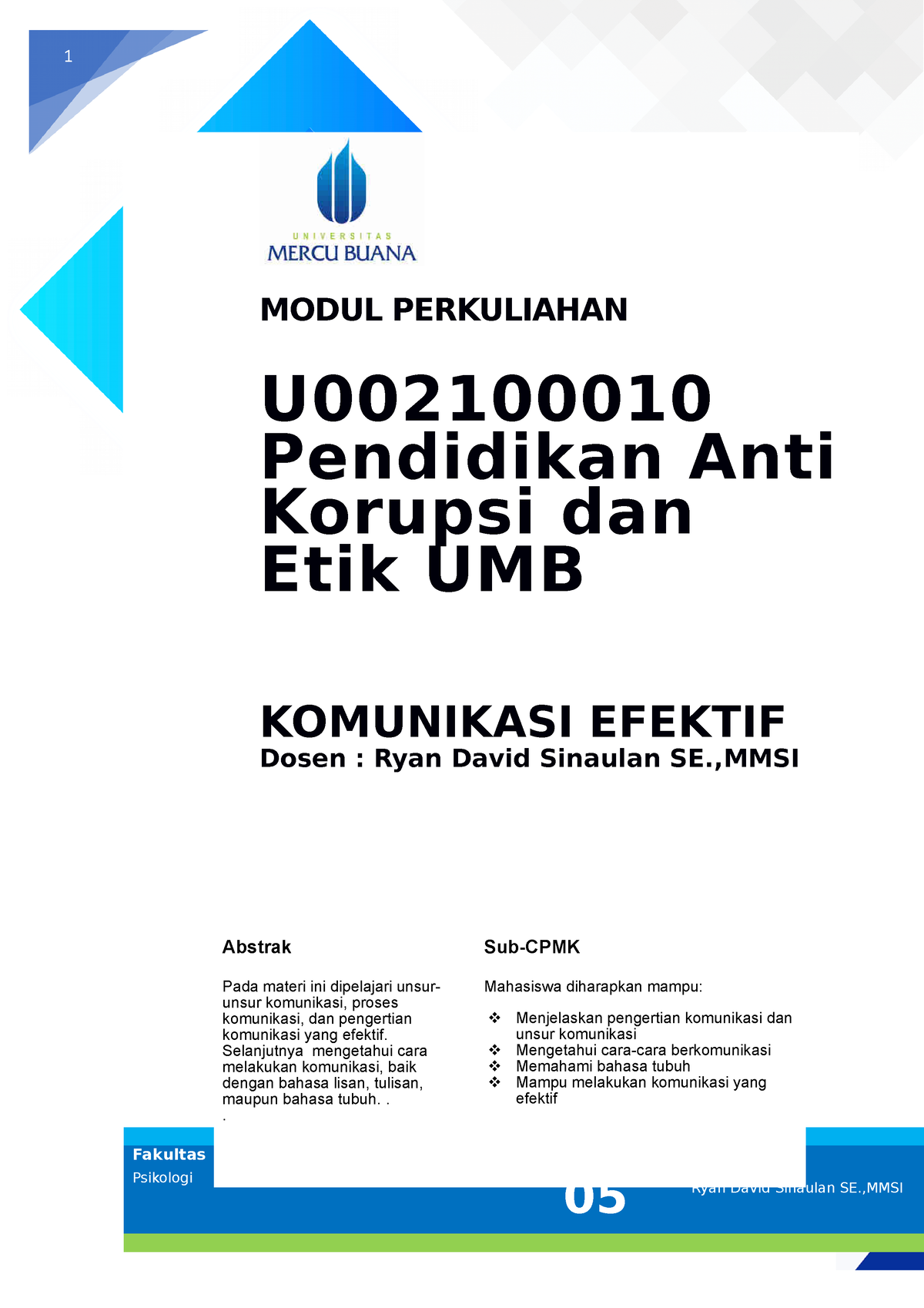 Modul Pendidikan Anti Korupsi Dan Etik UMB [TM5]-2 - 1 MODUL ...