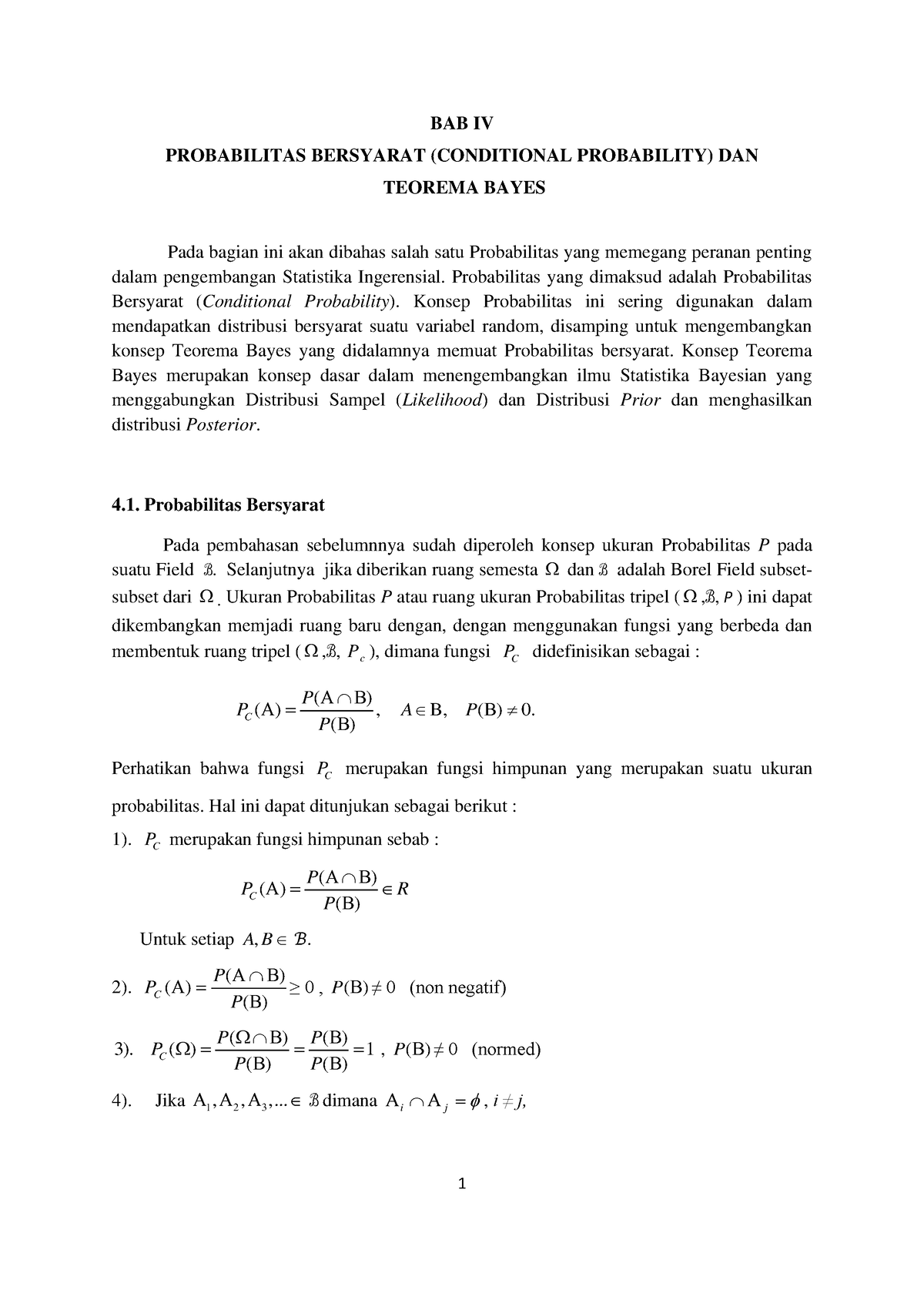 BAB IV - Probabilitas Bersyarat BAGIAN 1 - BAB IV PROBABILITAS ...