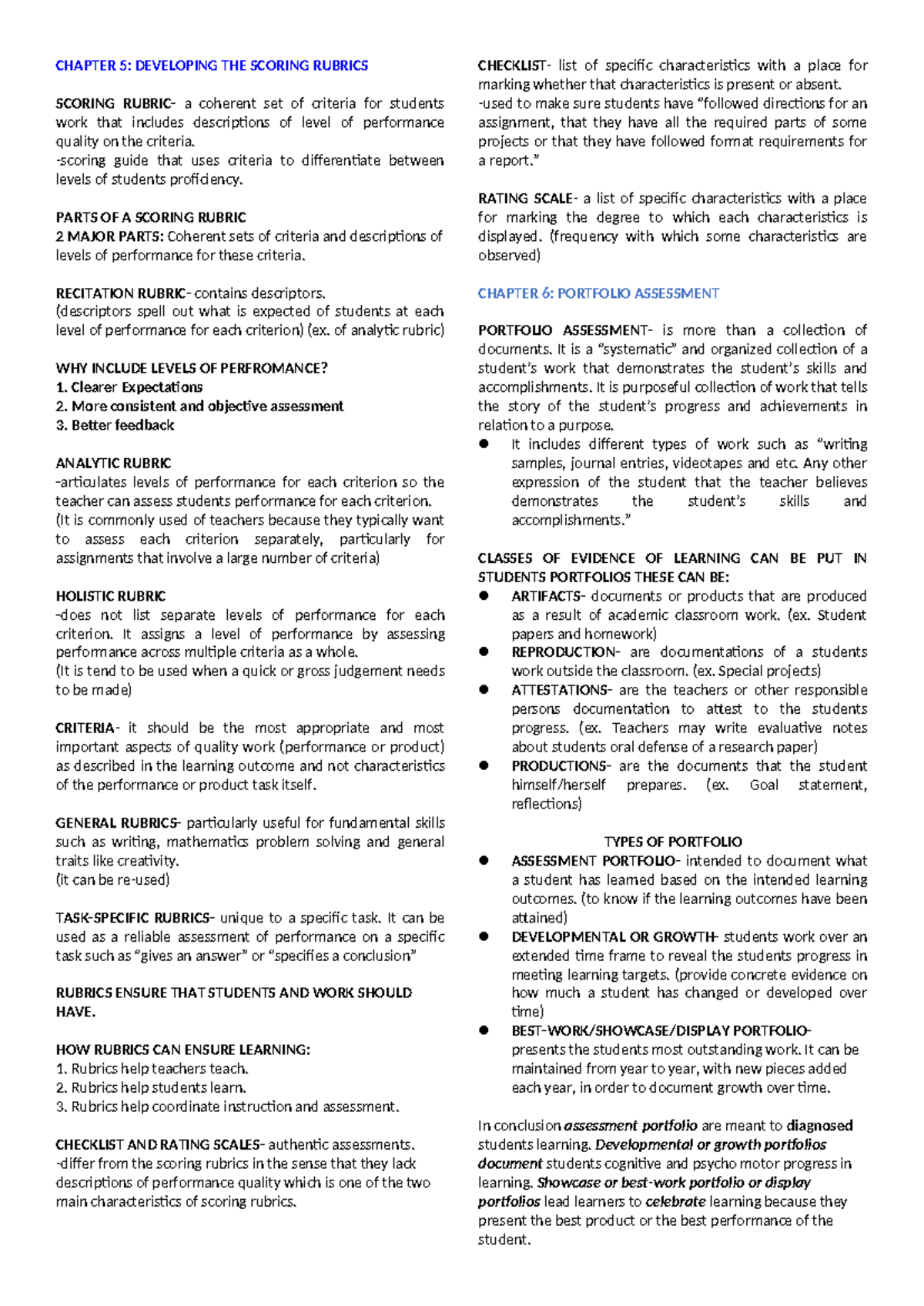 Reviewer in AOL - CHAPTER 5: DEVELOPING THE SCORING RUBRICS SCORING ...