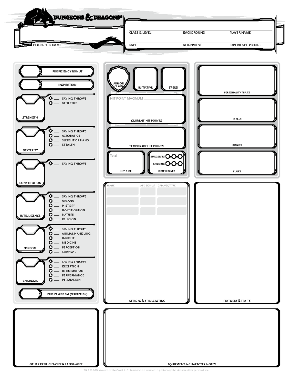 Character Sheet - Alternative - Form Fillable - TM & © 2014 Wizards of ...