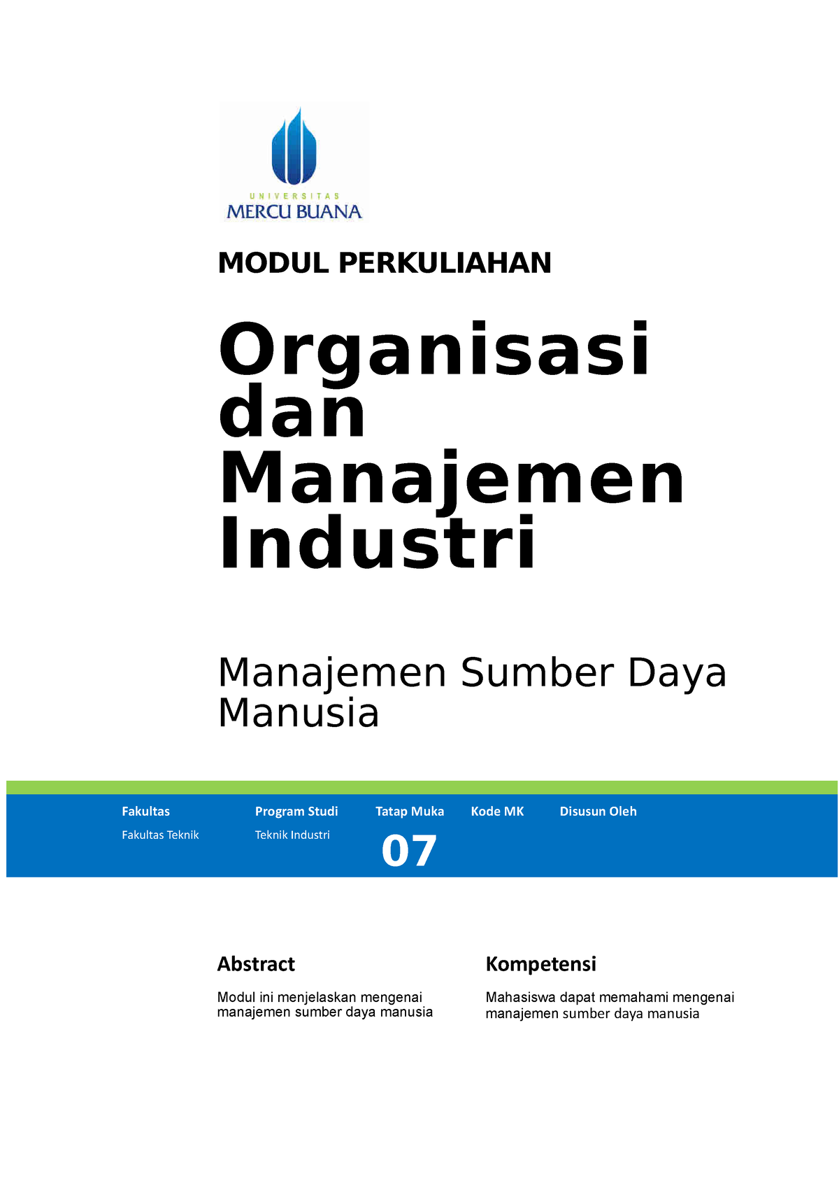 Organisasi Dan Manajemen Industri 7 Pro - MODUL PERKULIAHAN Organisasi ...