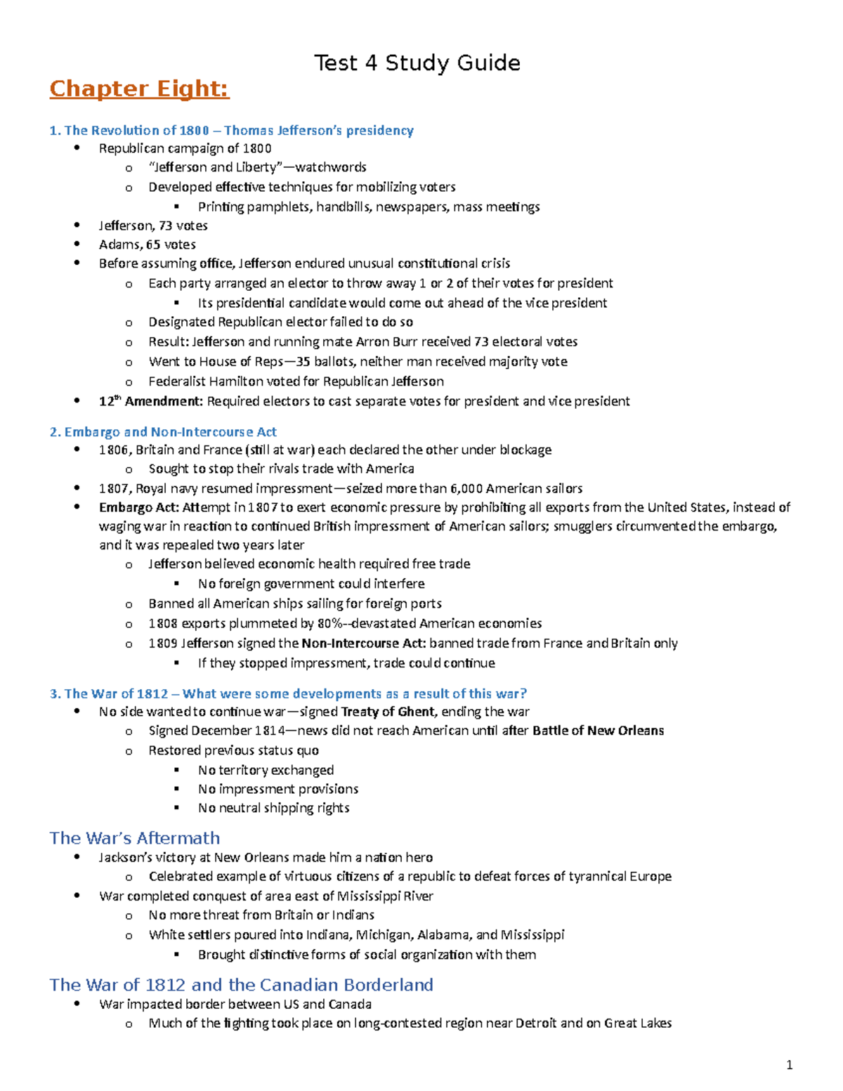 Study Guide, Test 4 - Test 4 Study Guide Chapter Eight: - Studocu