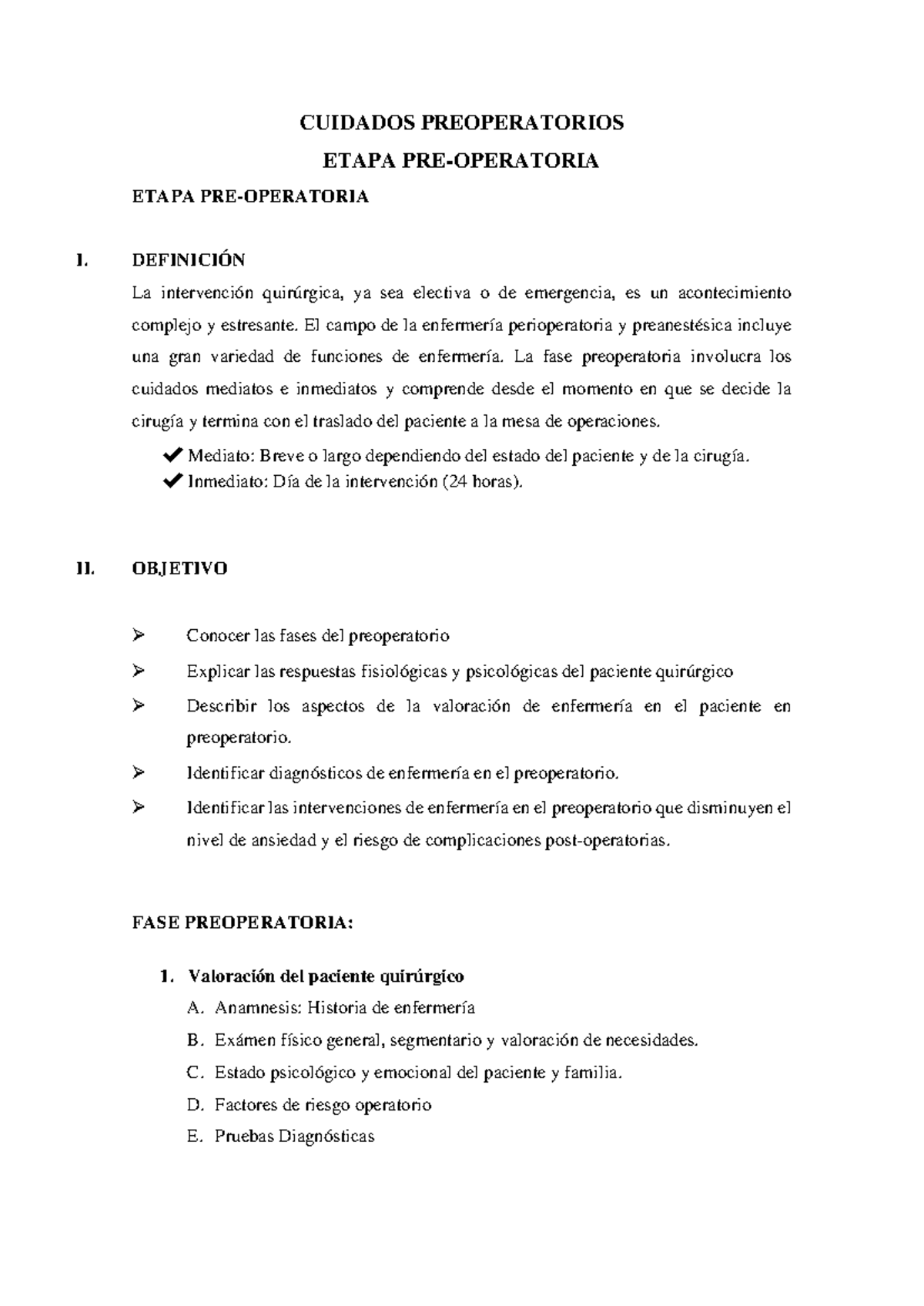GUIA DE Porcedimientos Preoperatorio-1 - CUIDADOS PREOPERATORIOS ETAPA ...