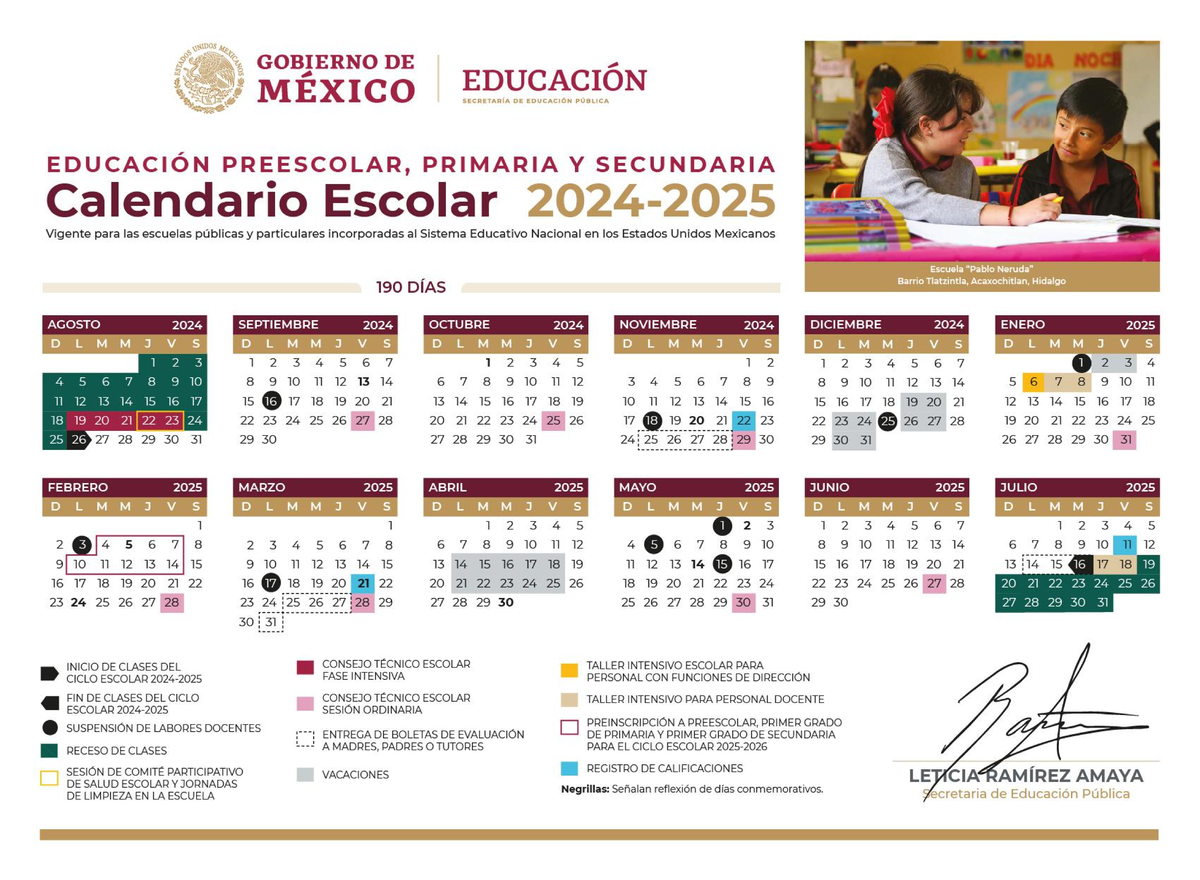 Calendario Escolar 20242025 UNIDOS SECURITY GOBIERNO DE NOC MÉXICO