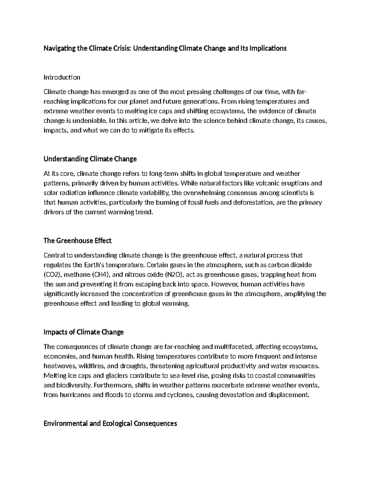 Navigating the Climate Crisis Understanding Climate Change and Its ...