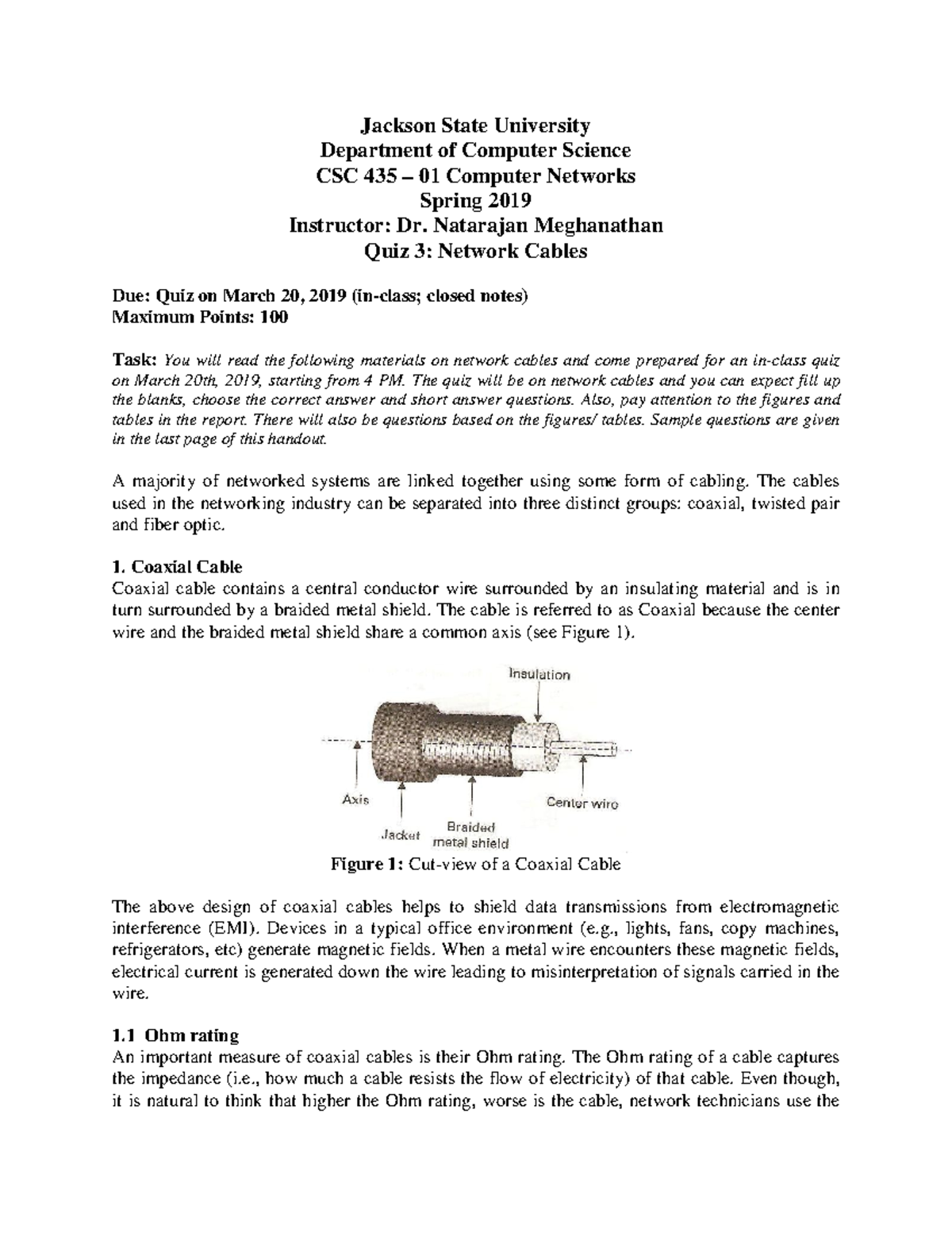 Network Cables - Jackson State University Department of Computer ...