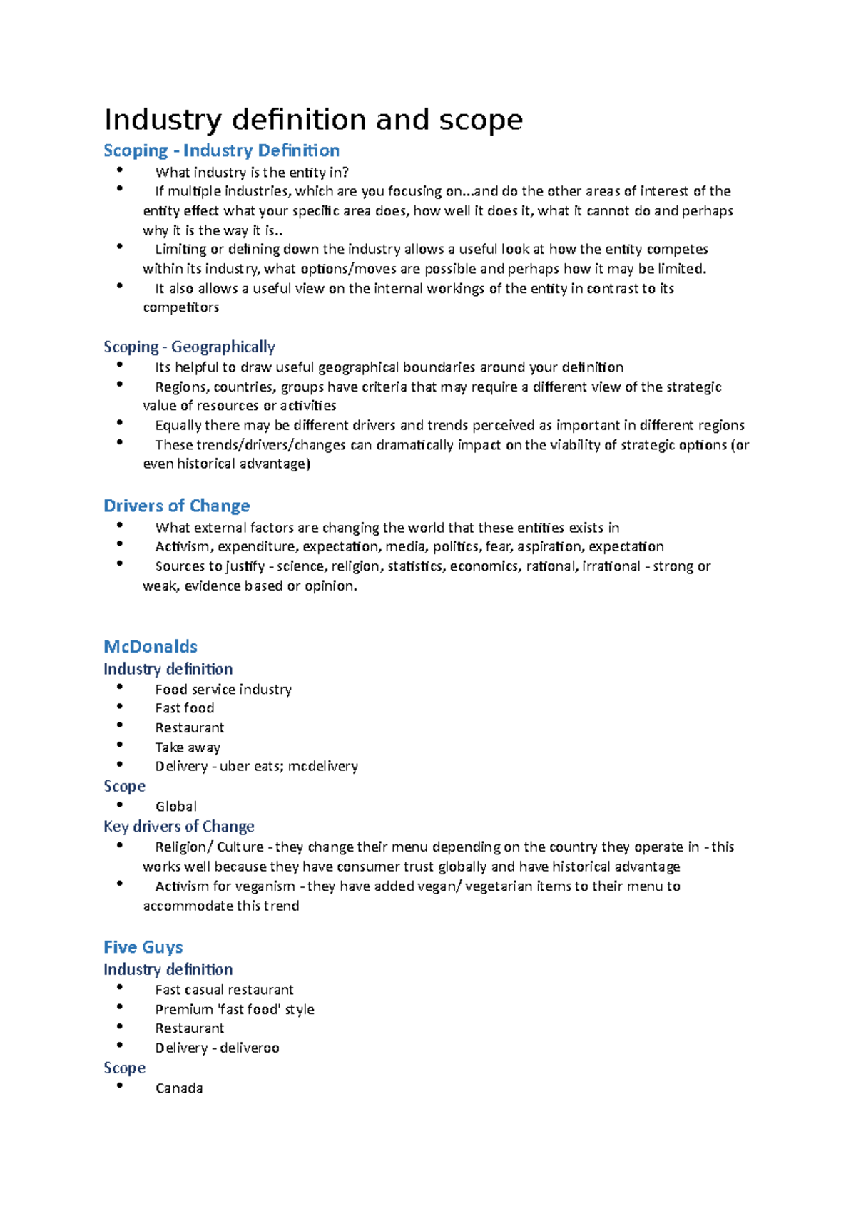 Industry definition and scope Lecture 3 Industry definition and scope