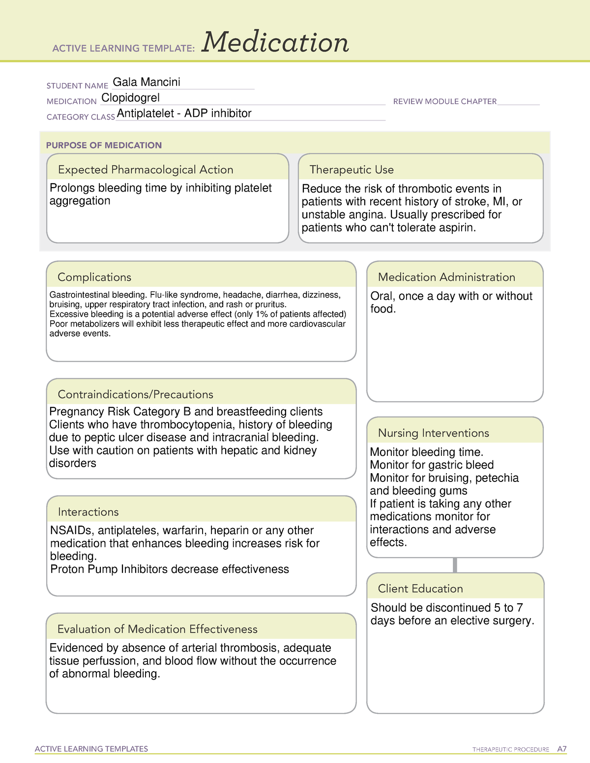 Clopidogrel - ATI template - ACTIVE LEARNING TEMPLATES TherapeuTic ...