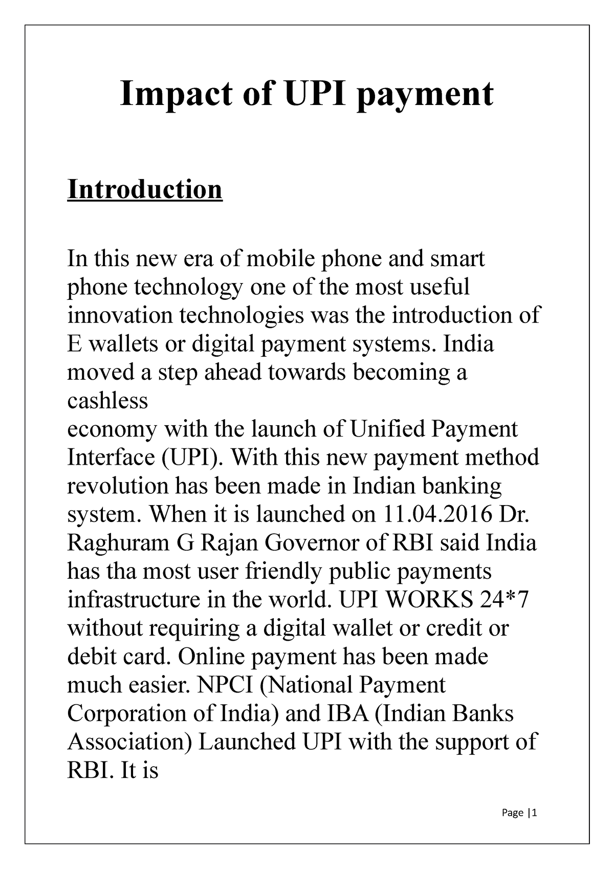 research topics on upi payment