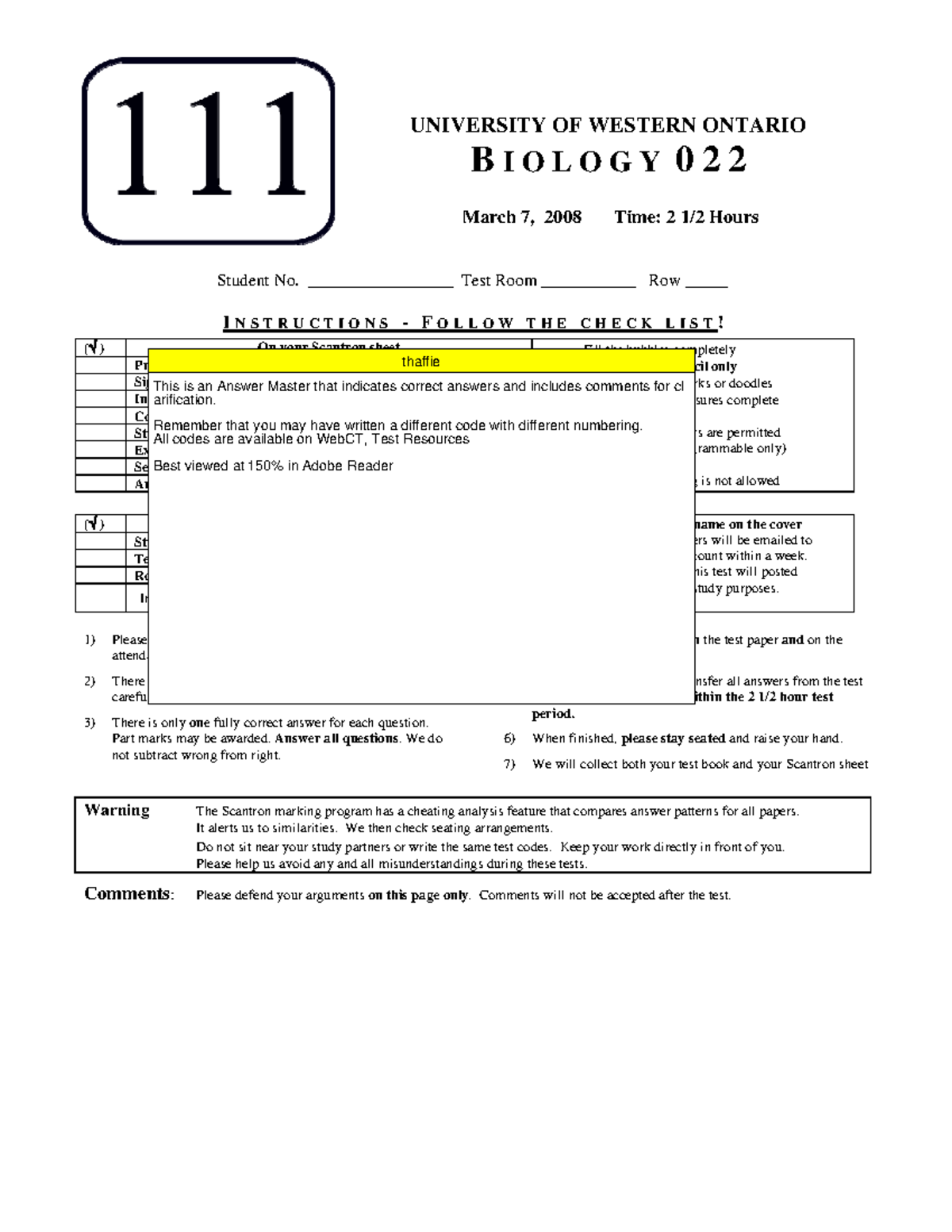 Exam 8 August 2011, questions and answers - UNIVERSITY OF WESTERN ...