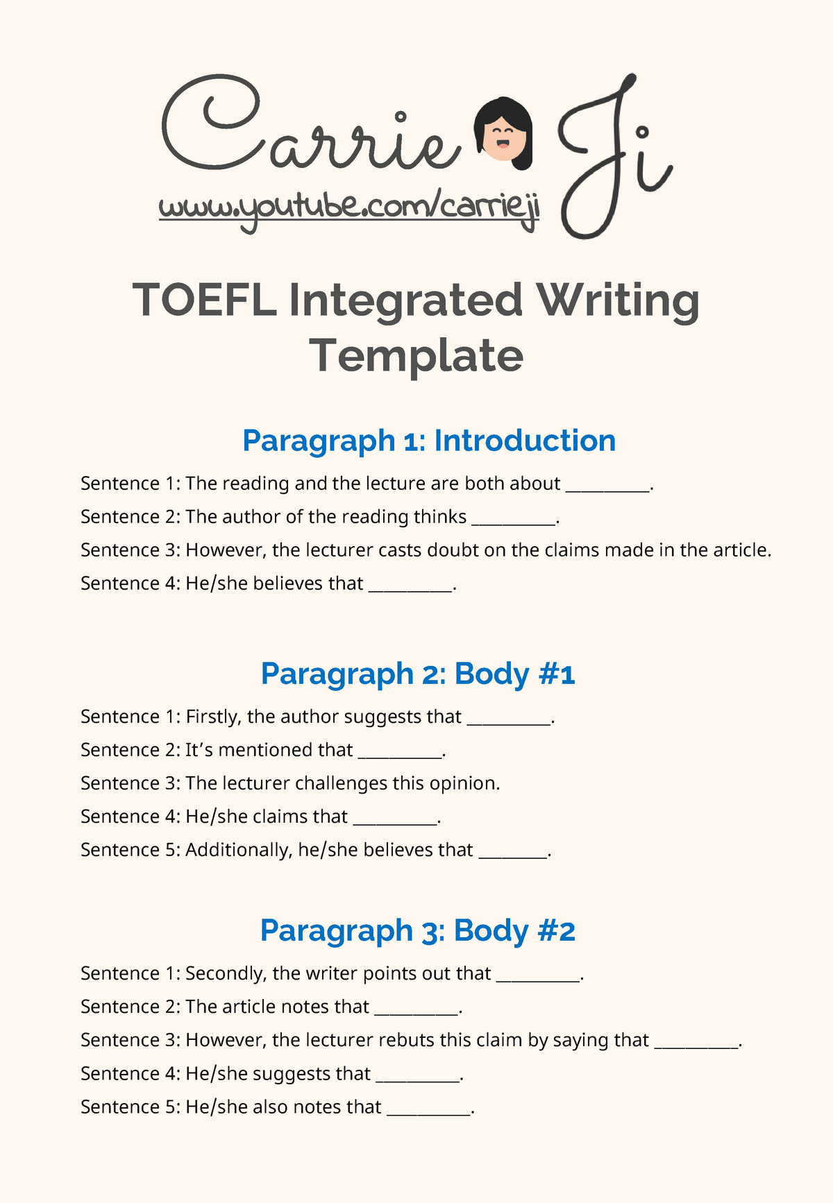 toefl integrated essay template