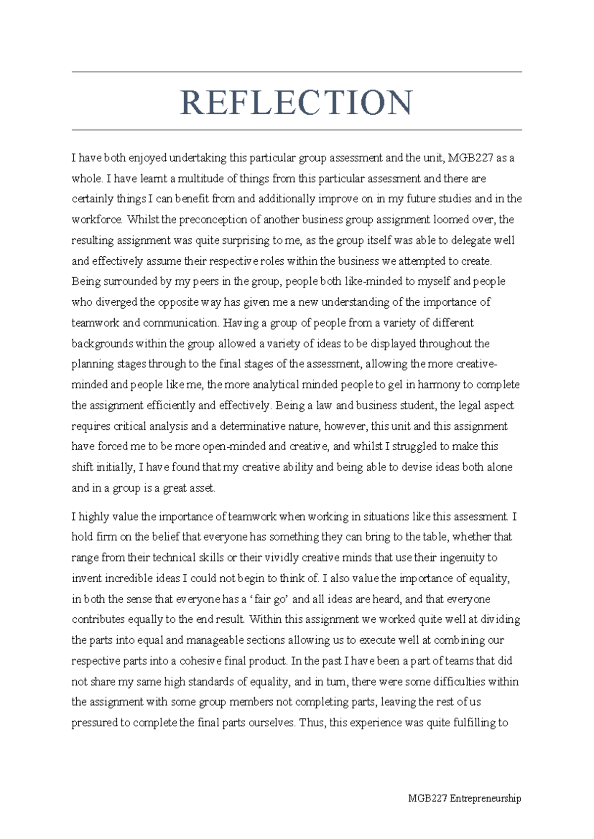 Reflection - Assessment 3 - REFLECTION I have both enjoyed undertaking ...