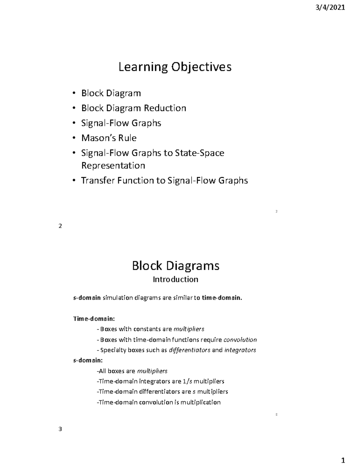 ELG3155 Topic 5 Block Diagram and Signal Flow Graph Analysis Learning
