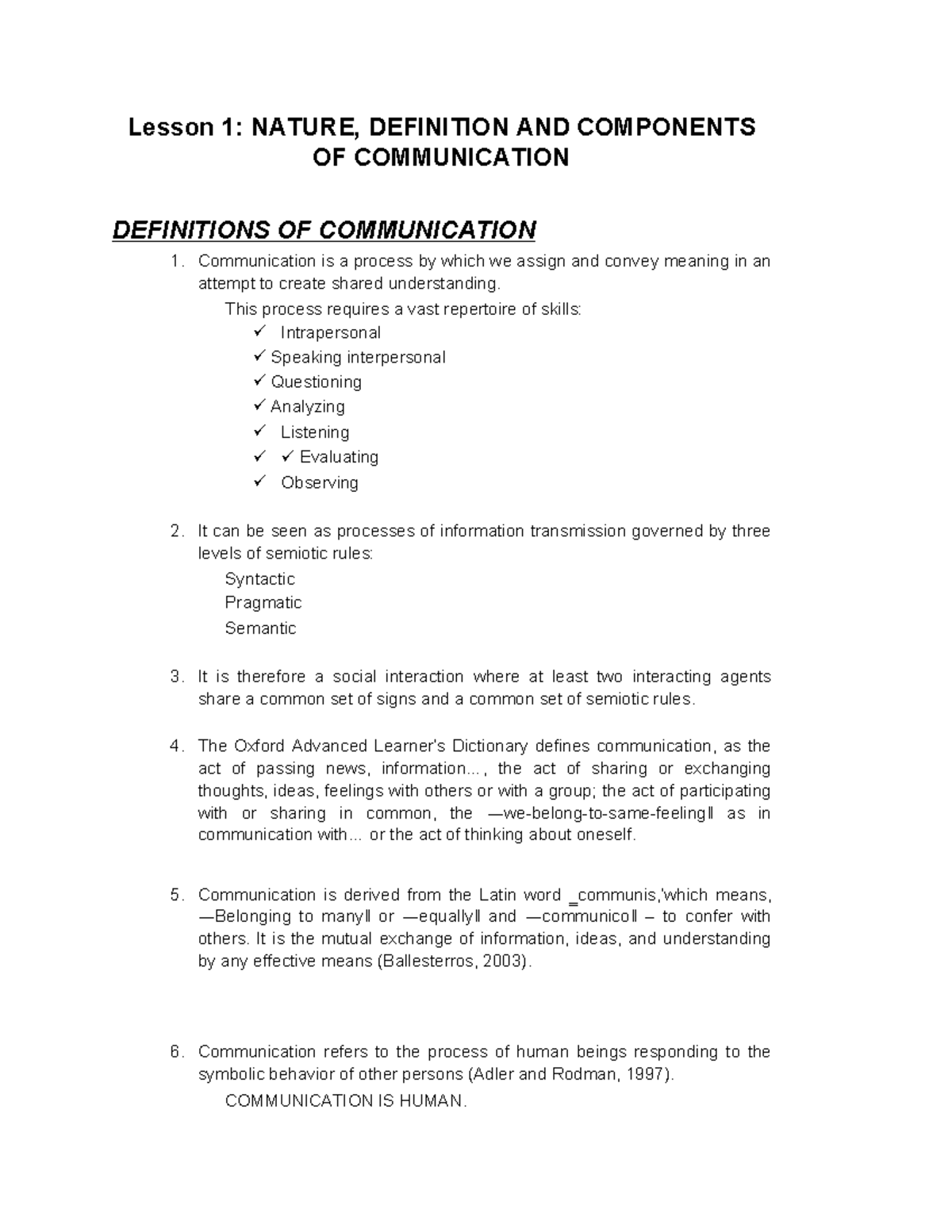 Lesson 1 Purposive Communication Lesson 1 NATURE, DEFINITION AND