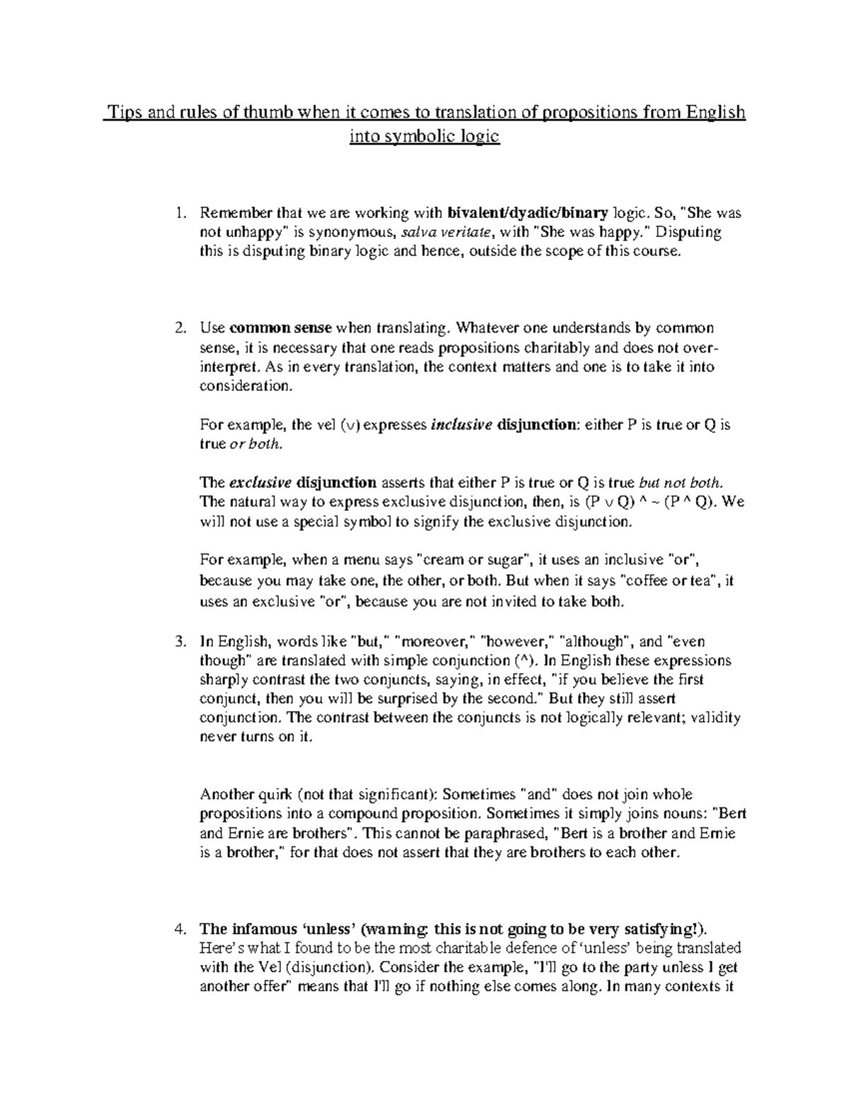 Translation rules of thumb, propositional logic - Tips and rules of ...