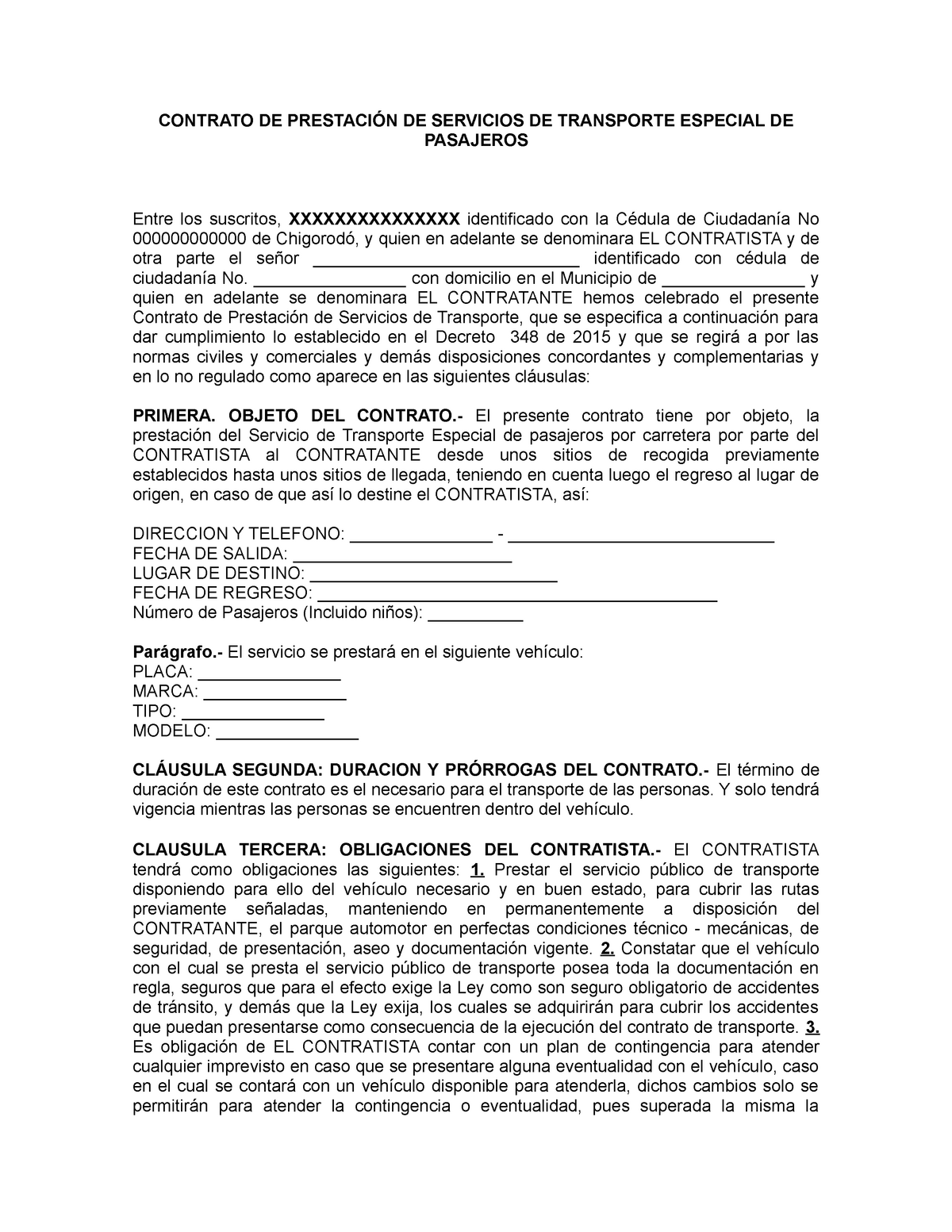 Contrato DE Prestación DE Servicios DE Transporte Especial DE Pasajeros -  CONTRATO DE PRESTACIÓN DE - Studocu