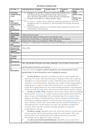 DLP 11 - LESSON PLANS - DETAILED LESSON PLAN DLP No Learning Area ...