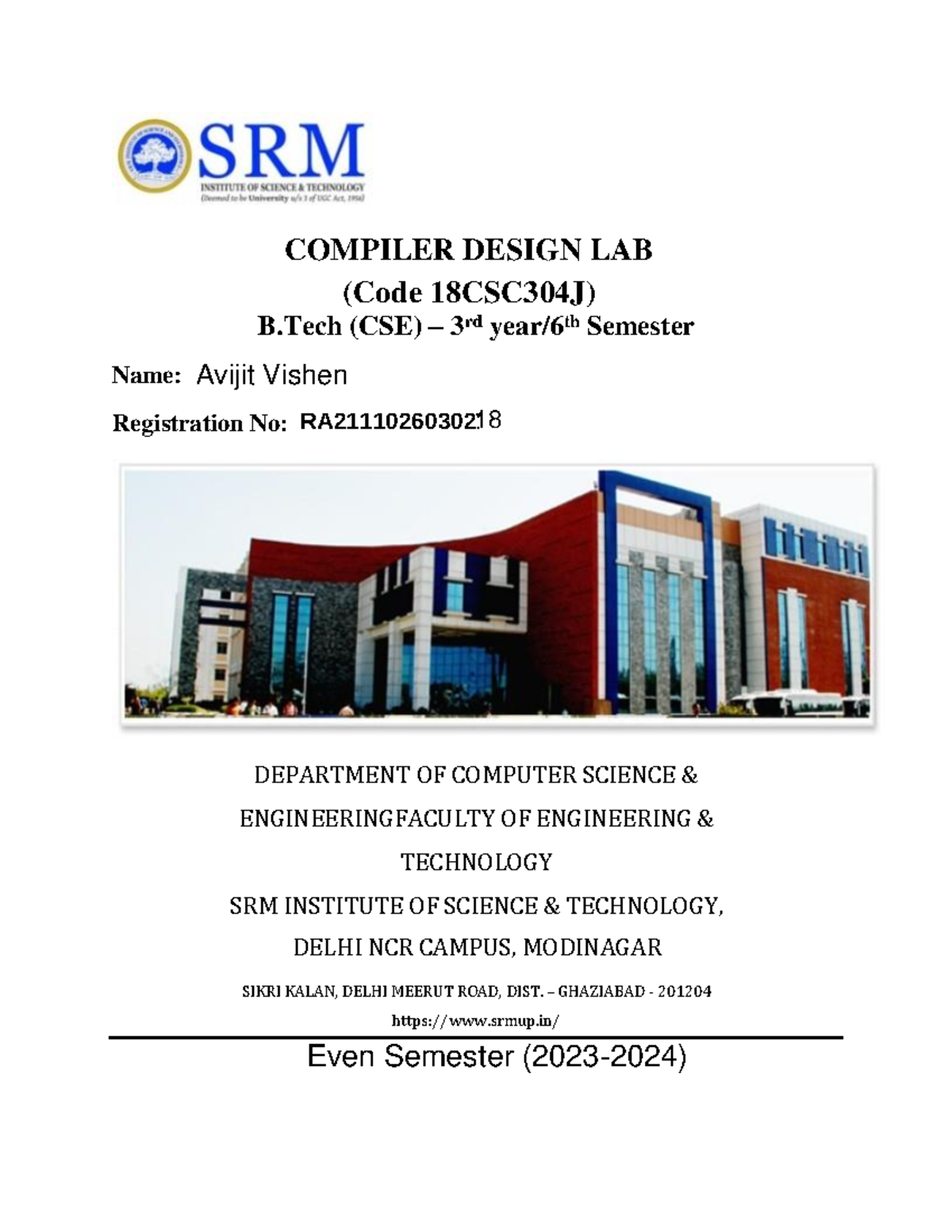 Compiler Design Lab File1 Arnav Sharma RA COMPILER DESIGN LAB (Code