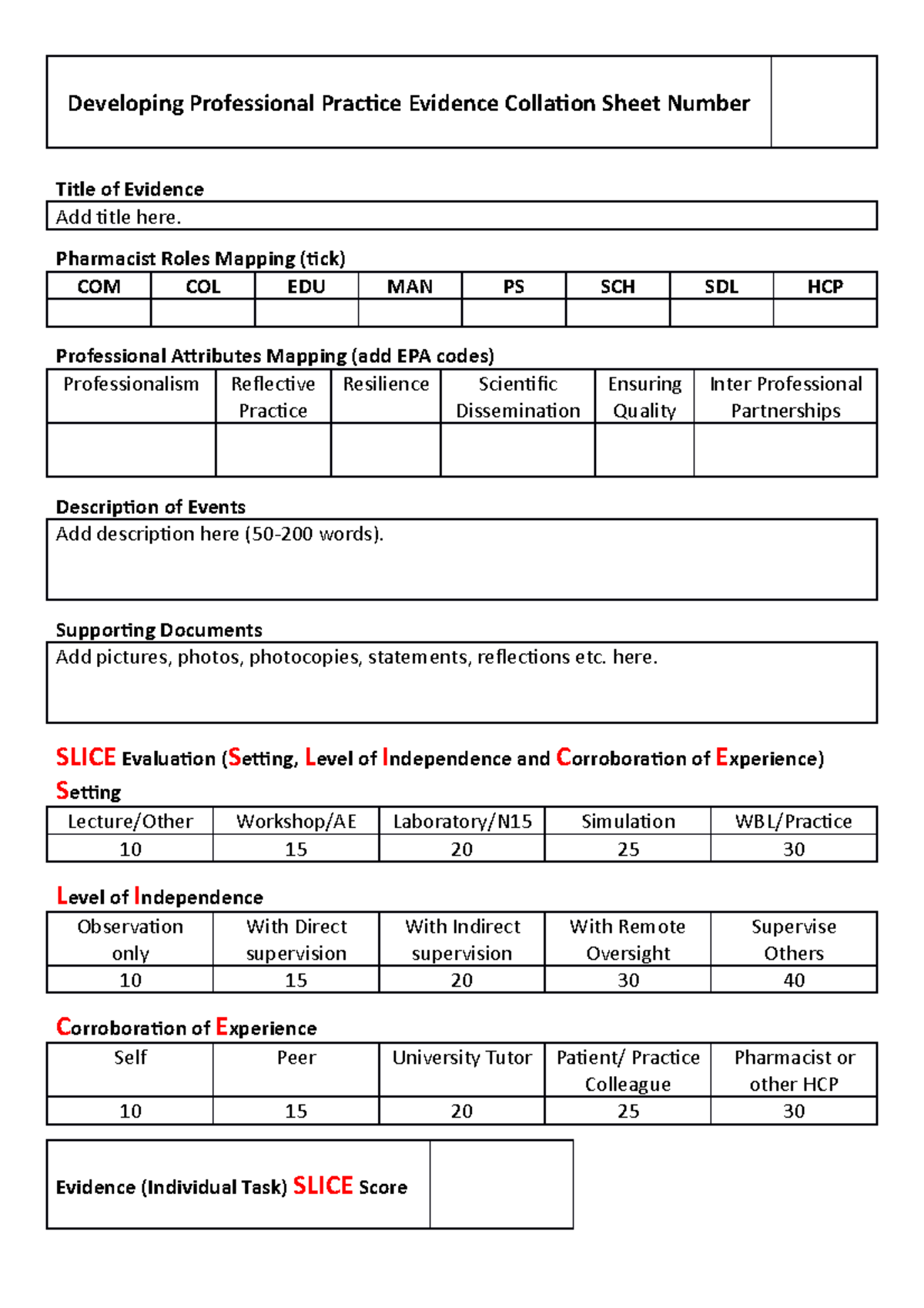 DPP Evidence Collation Sheet v4 Developing Professional Practice