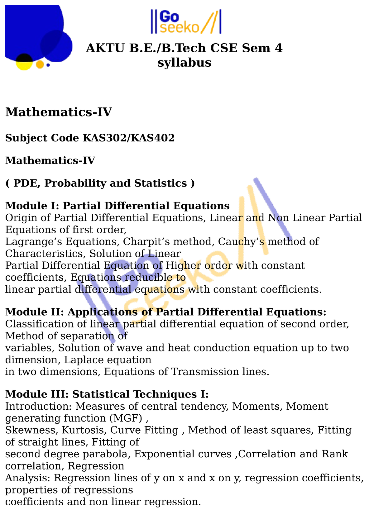 CSE Sem 4 Syllabus - AKTU B.E./B CSE Sem 4 Syllabus Mathematics-IV ...