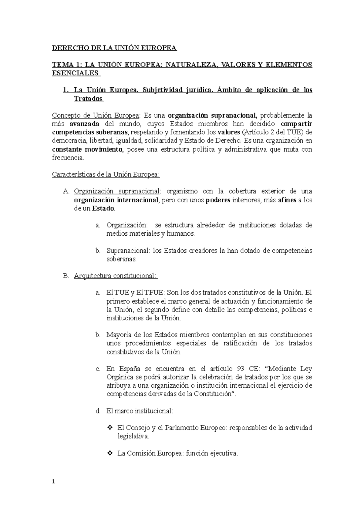 TEMA 1 Derecho DE LA Unión Europea - DERECHO DE LA UNIÓN EUROPEA TEMA 1 ...