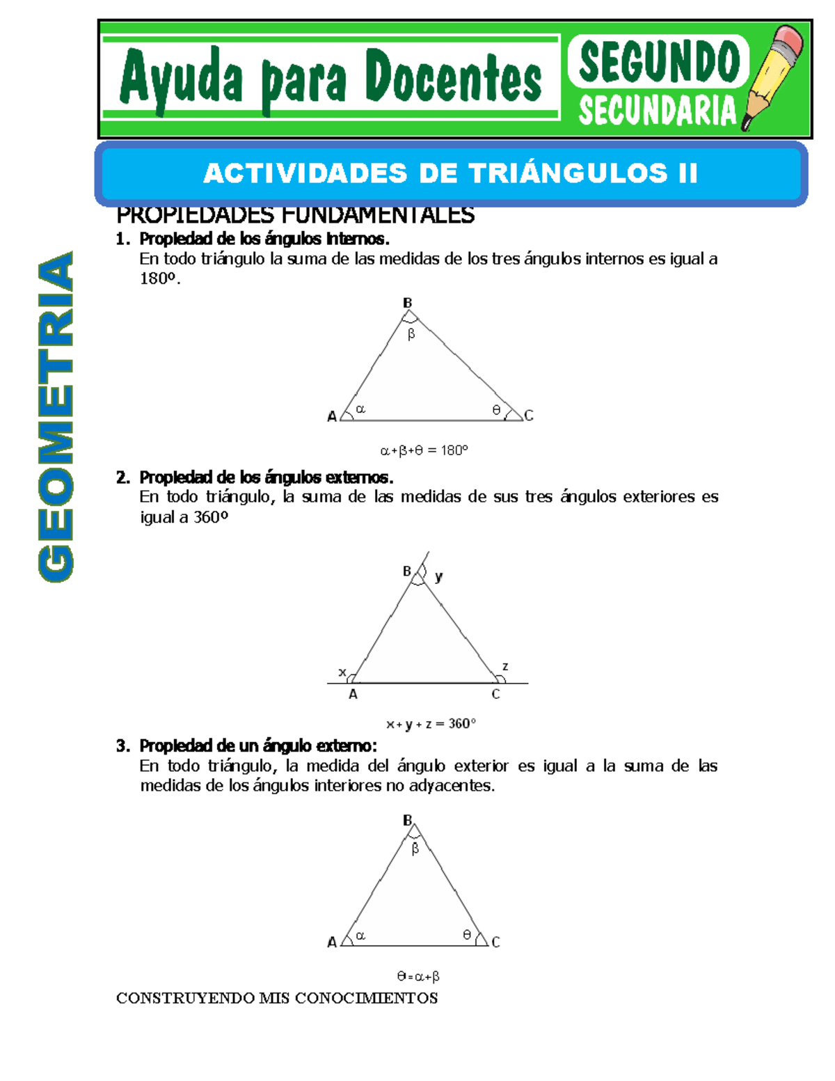 Actividades De Triangulos Ii Para Segundo De Secundaria Propiedades Fundamentales Propiedad De