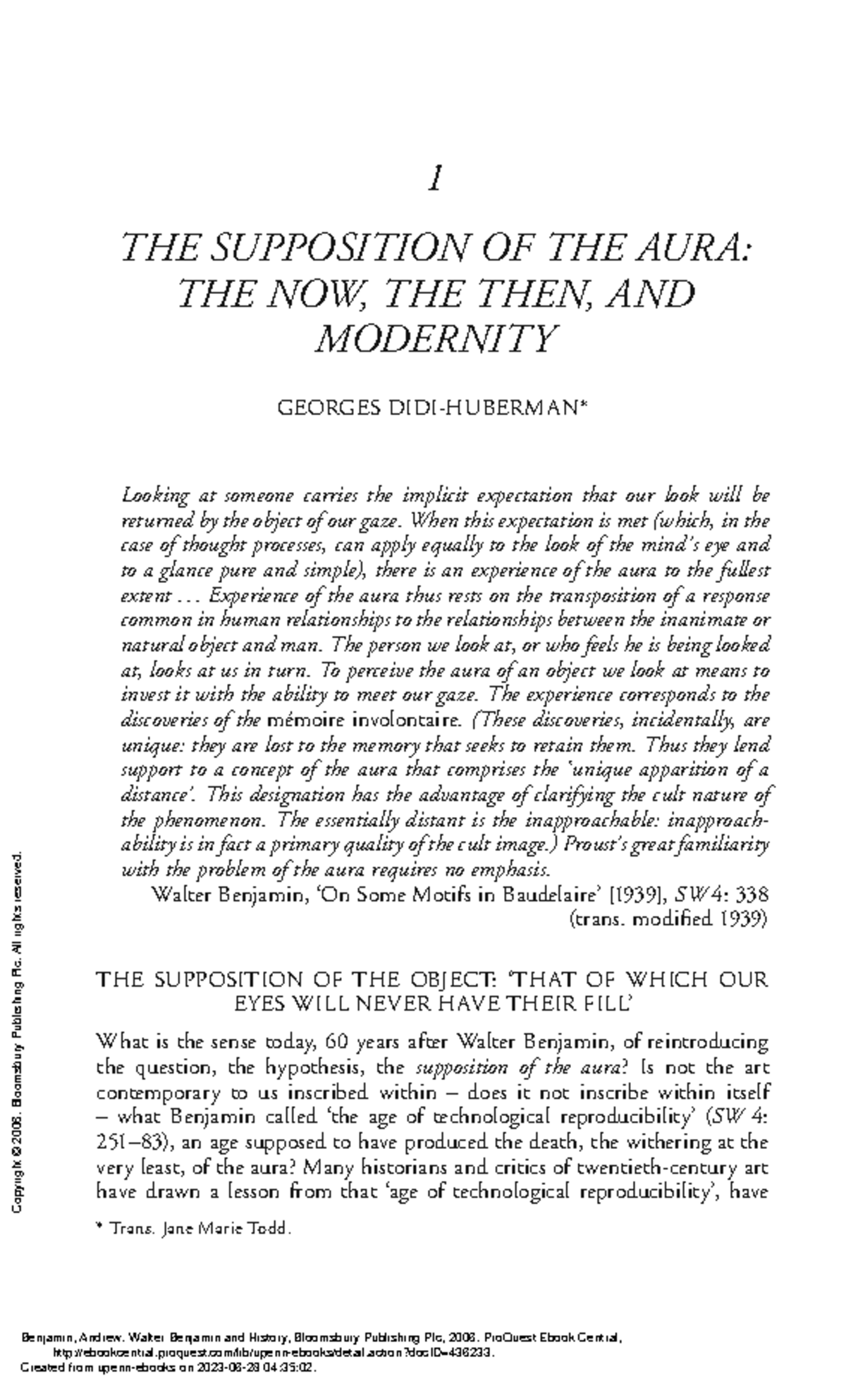 Walter Benjamin and History - (1 The Supposition of the Aura The Now ...