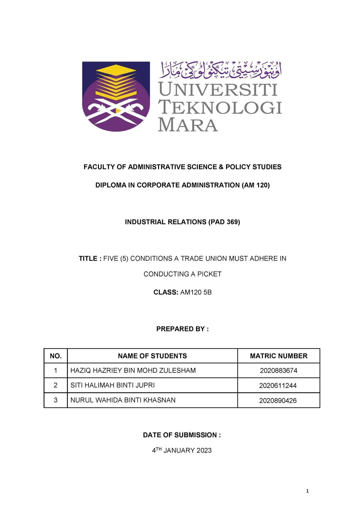 PAD 369 Group Assignment ( Group 1) - FACULTY OF ADMINISTRATIVE SCIENCE ...