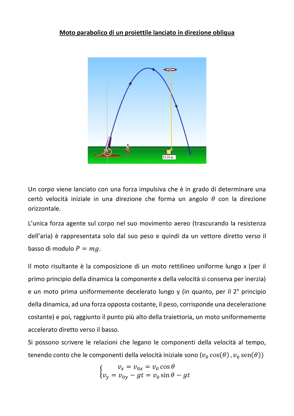 Moto Parabolico - Appunti - Moto Parabolico Di Un Proiettile Lanciato ...