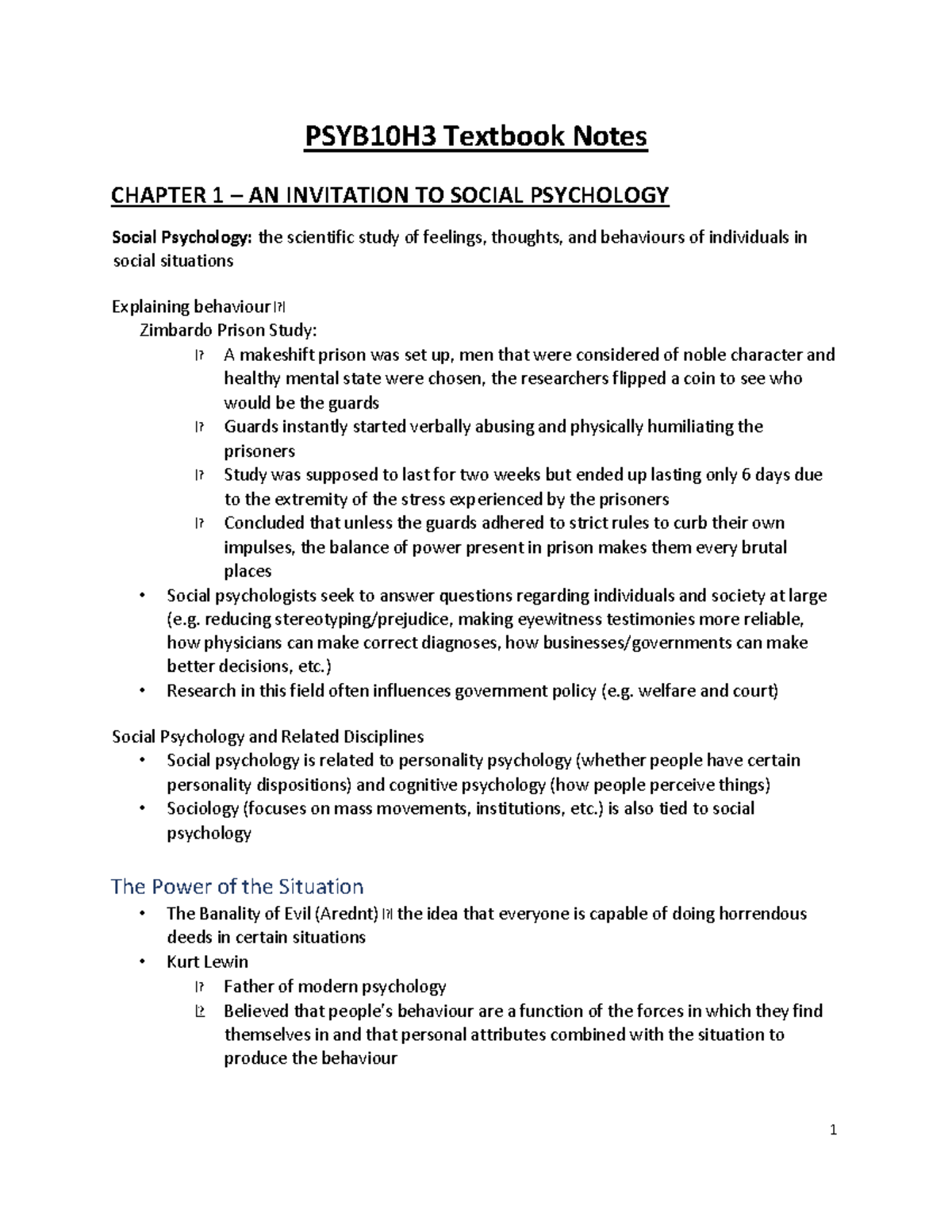 PSYB10H3 Textbook Notes - 1 PSYB10H3 Textbook Notes CHAPTER 1 – AN ...