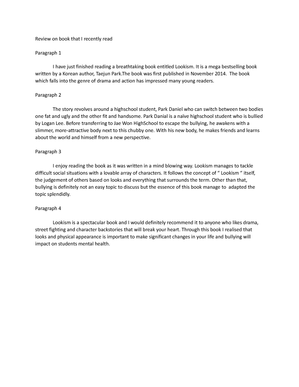 Book Review Example Essay For Spm Review On Book That I Recently 