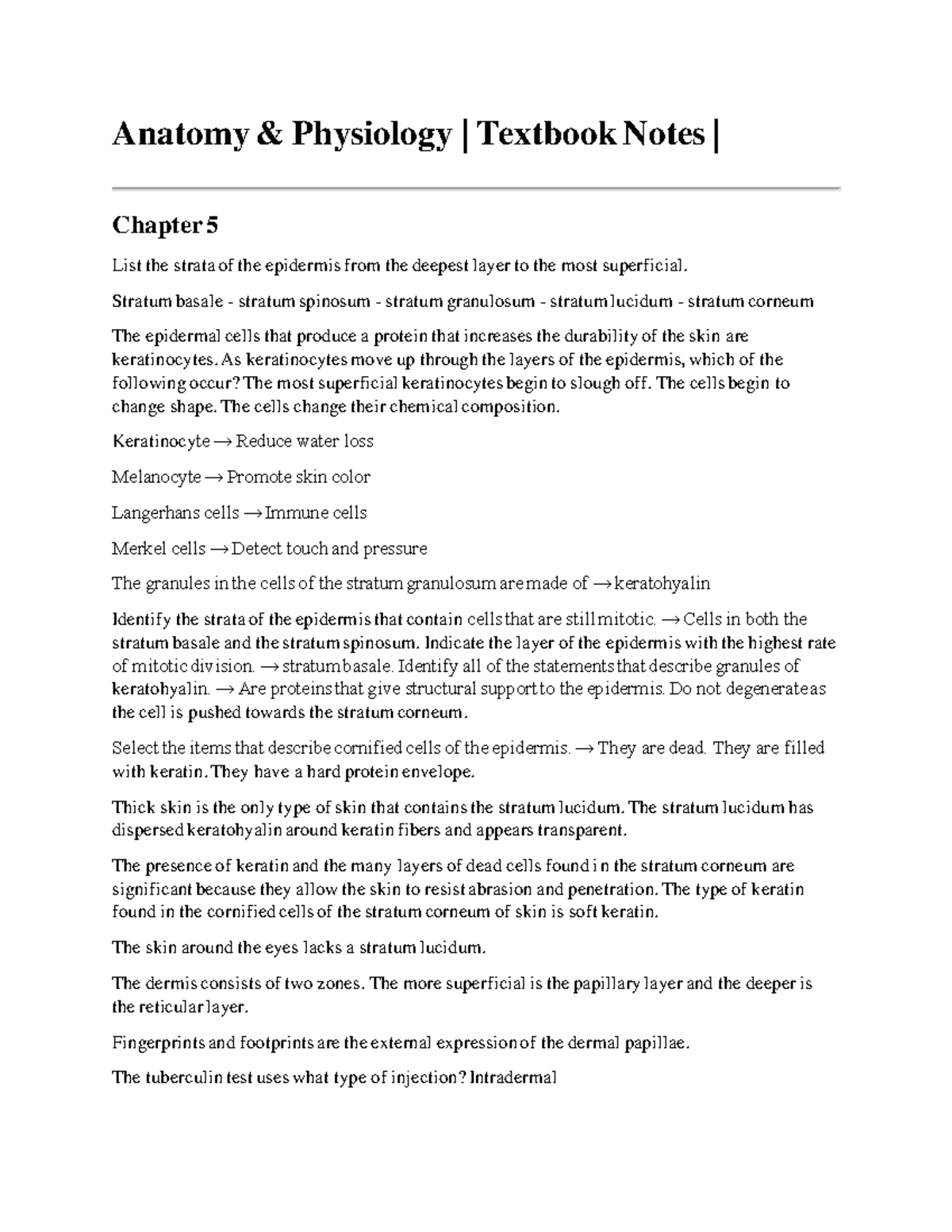 BIOL-2401 Textbook Notes (Ch 5) - Anatomy & Physiology | Textbook Notes ...