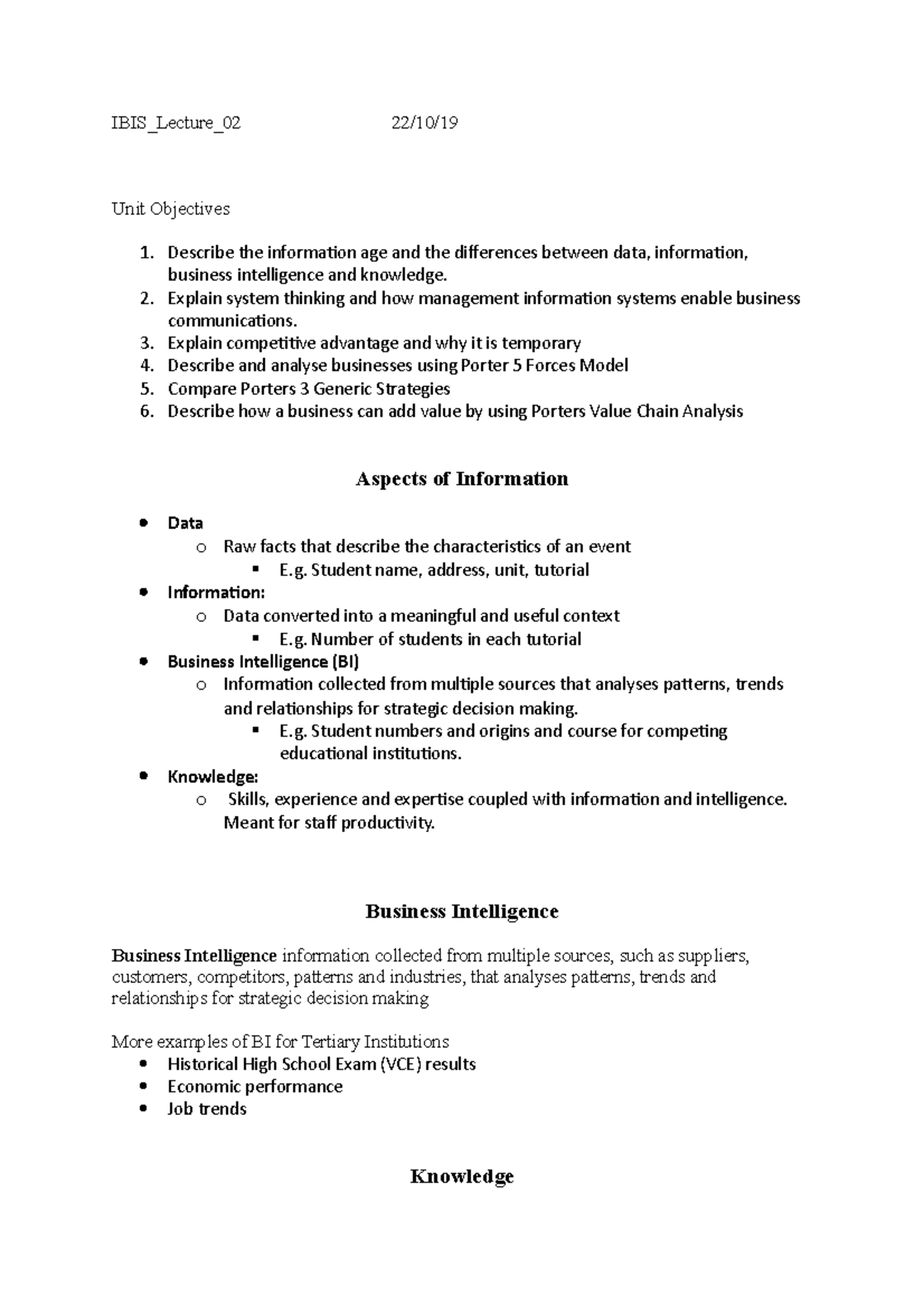 IBIS Lecture 02 - IBIS_Lecture_02 22/10/ Unit Objectives Describe the ...