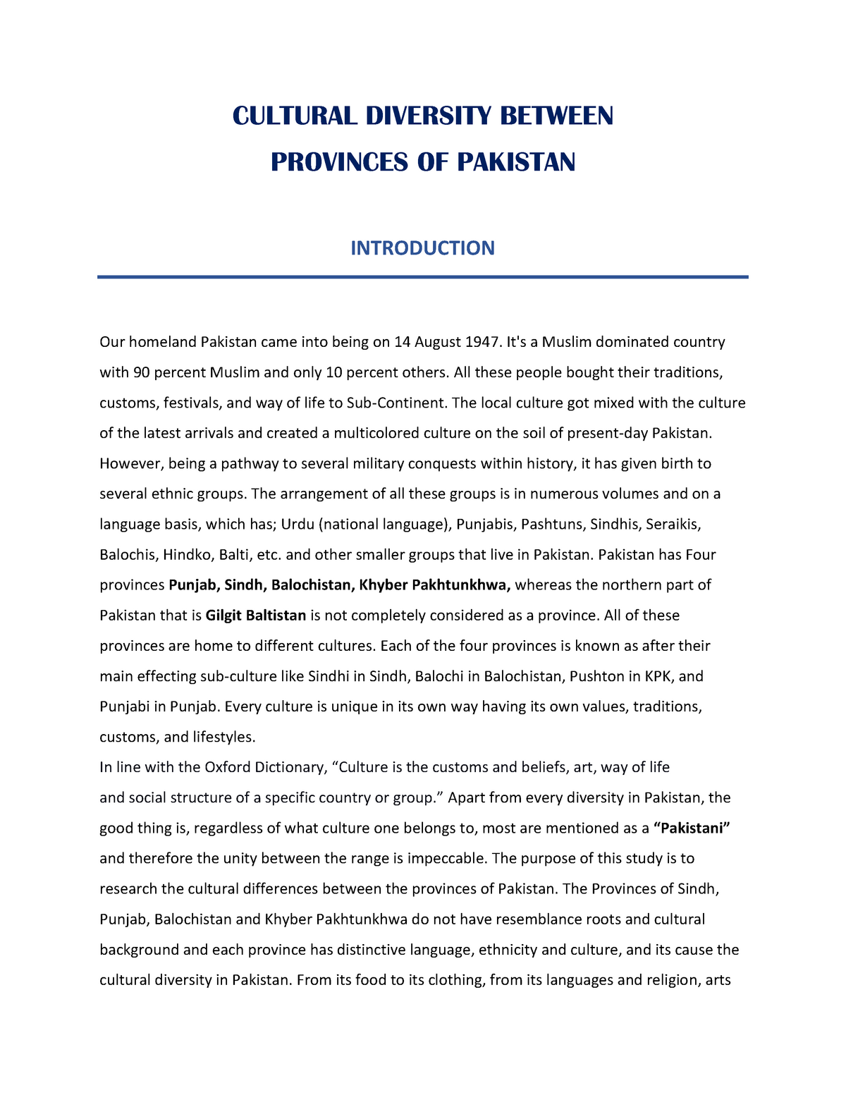 diversity of pakistan essay