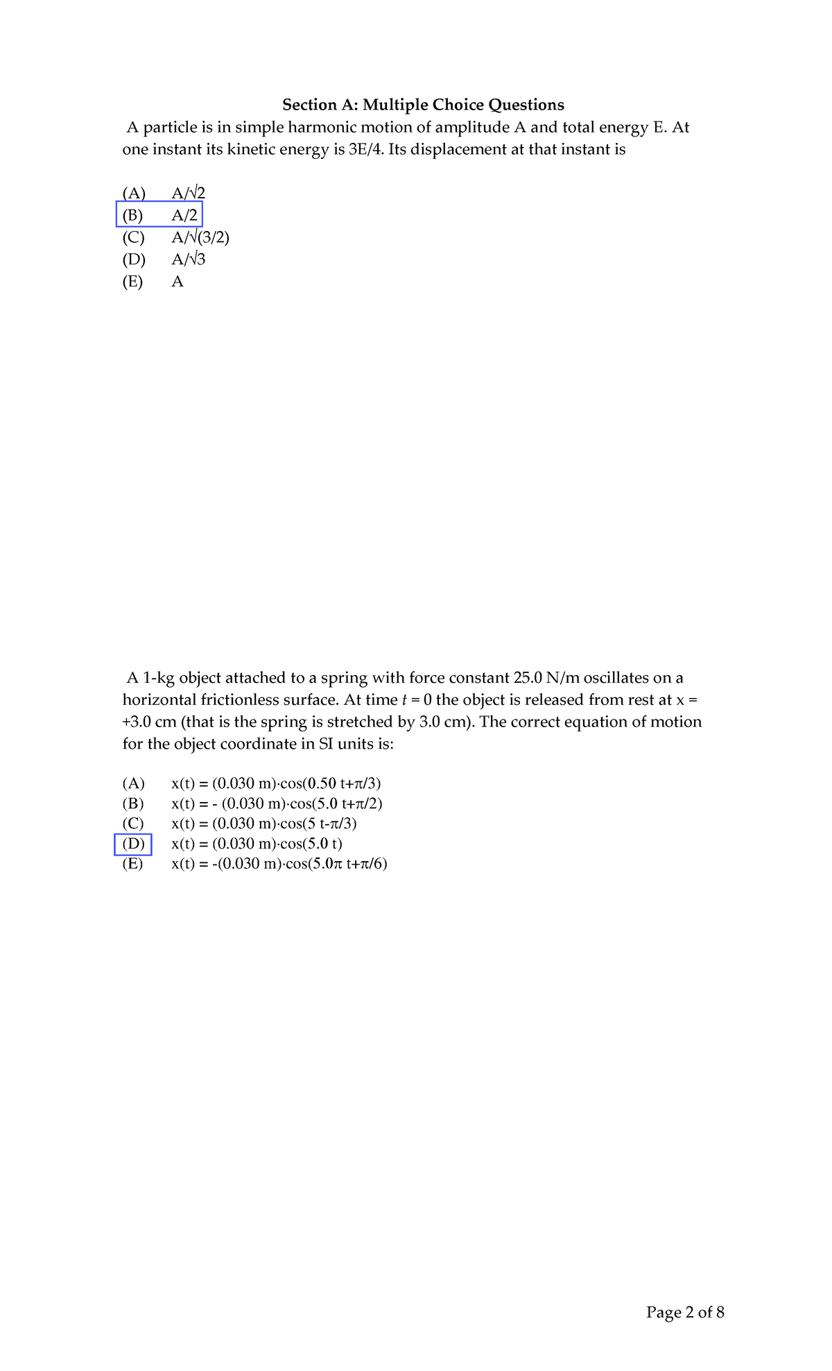 Exam 2008, Questions And Answers - Section A: Multiple Choice Questions ...