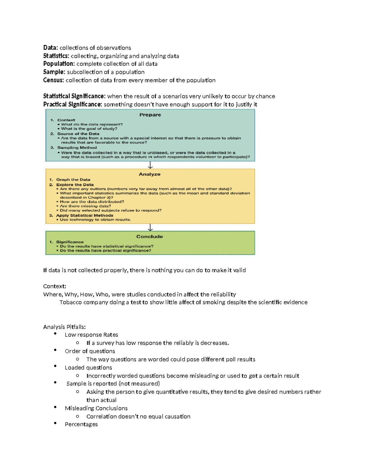 Chapter 1 Stats Notes - Data: collections of observations Statistics ...
