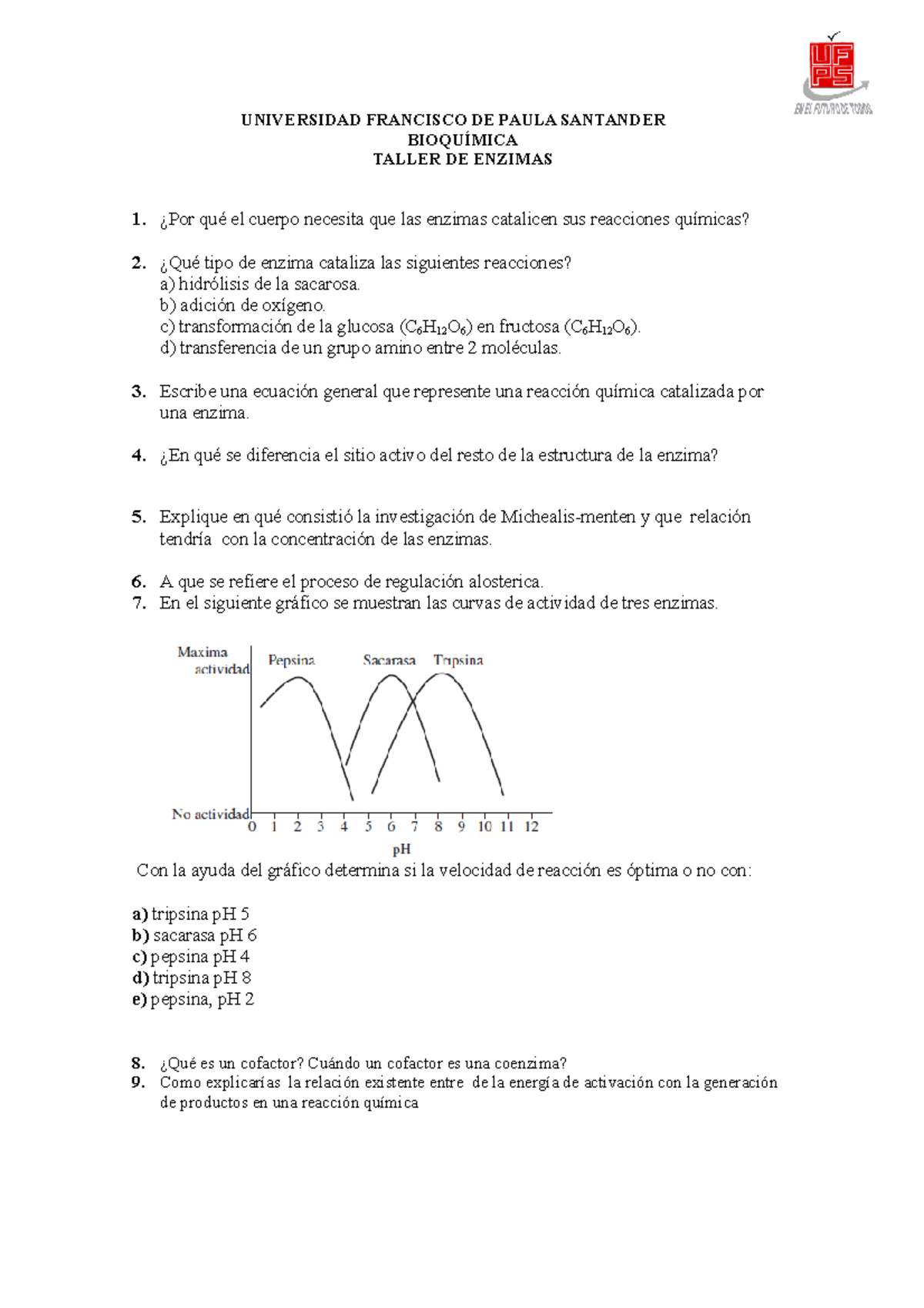 Taller DE Enzimas 2021 - UNIVERSIDAD FRANCISCO DE PAULA SANTANDER ...