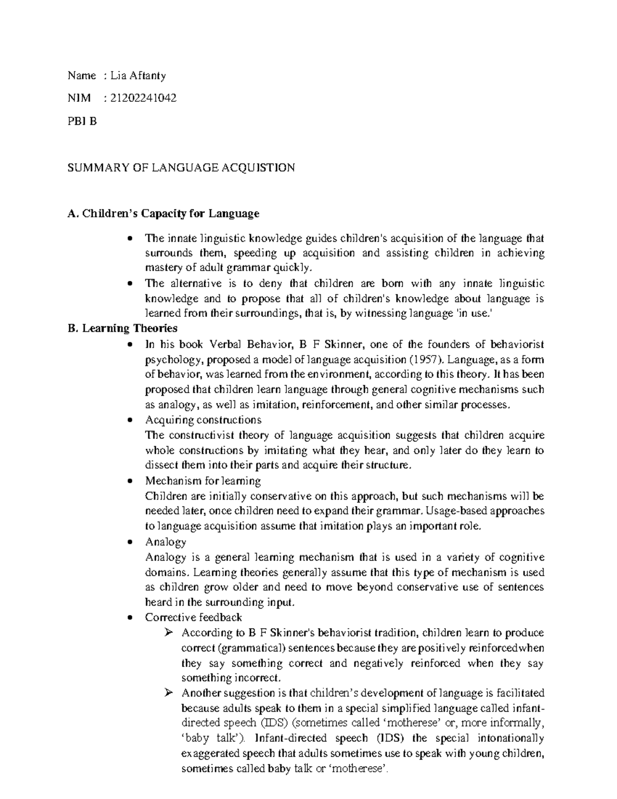 language acquisition essay pdf